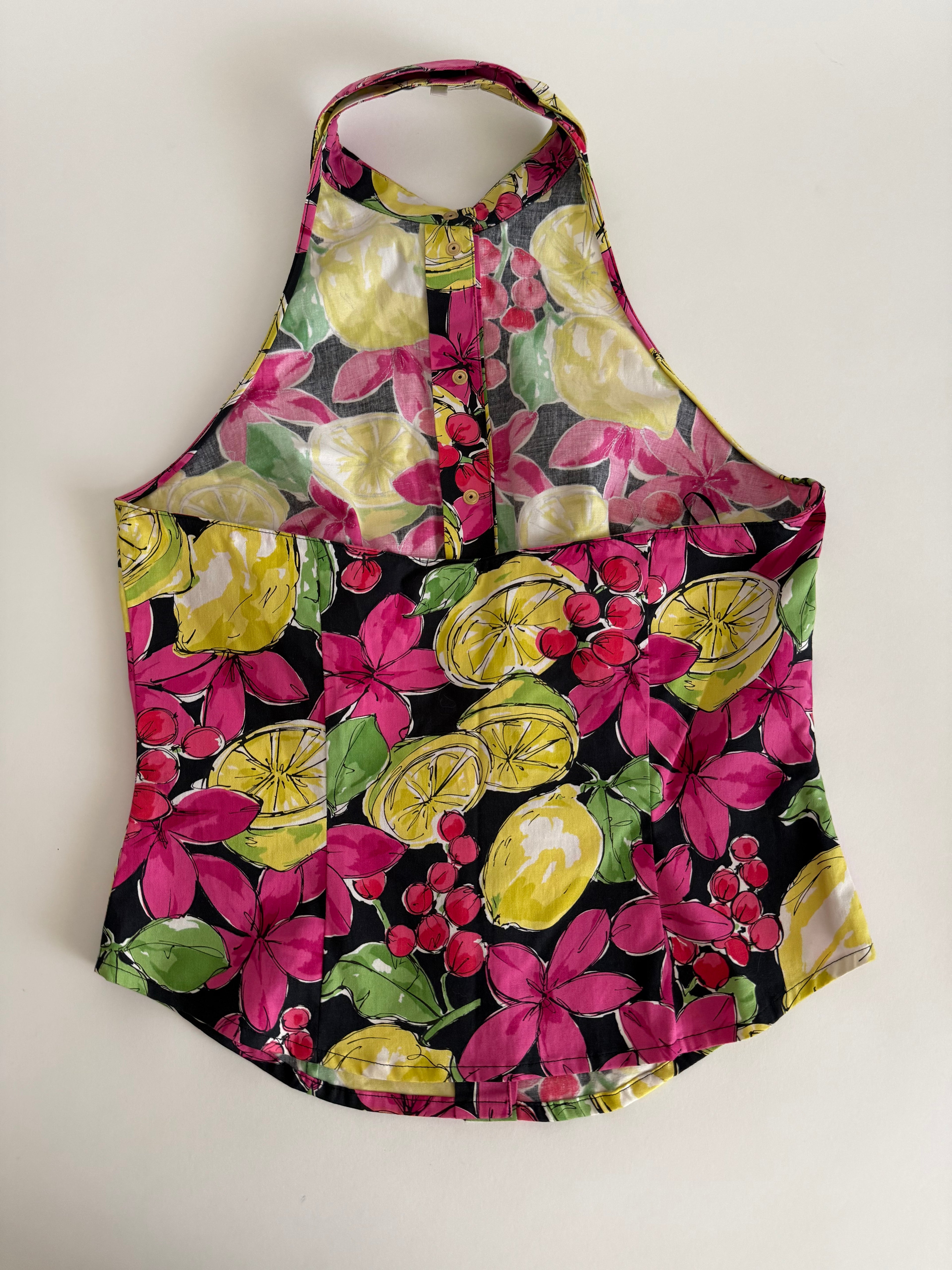 Blumarine open back lemon print top vintage