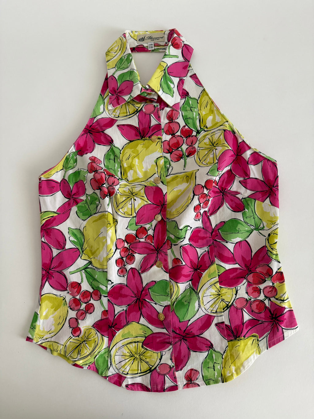 Blumarine top shirt motif lemon open back vintage