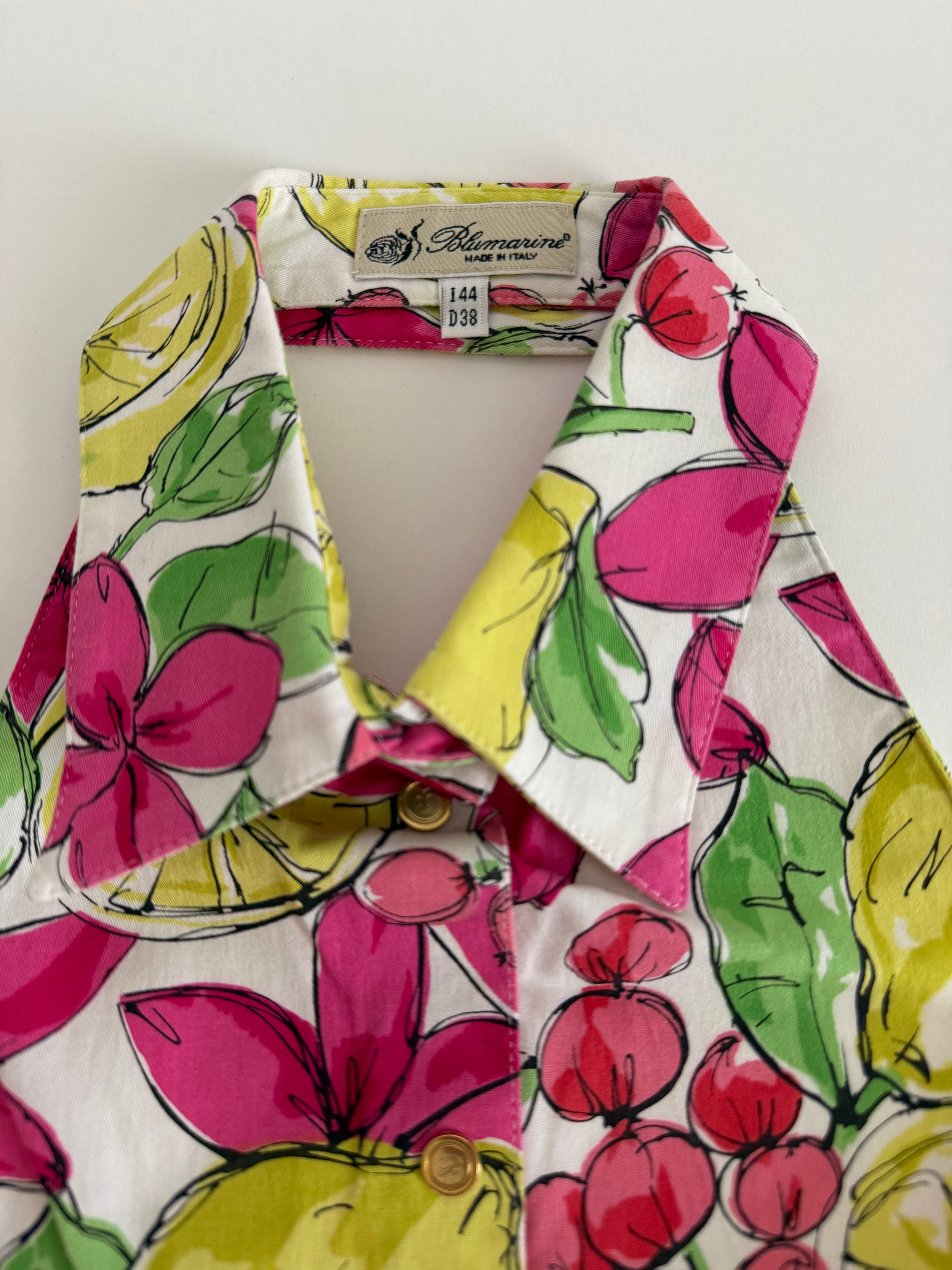 Blumarine top shirt motif lemon open back vintage