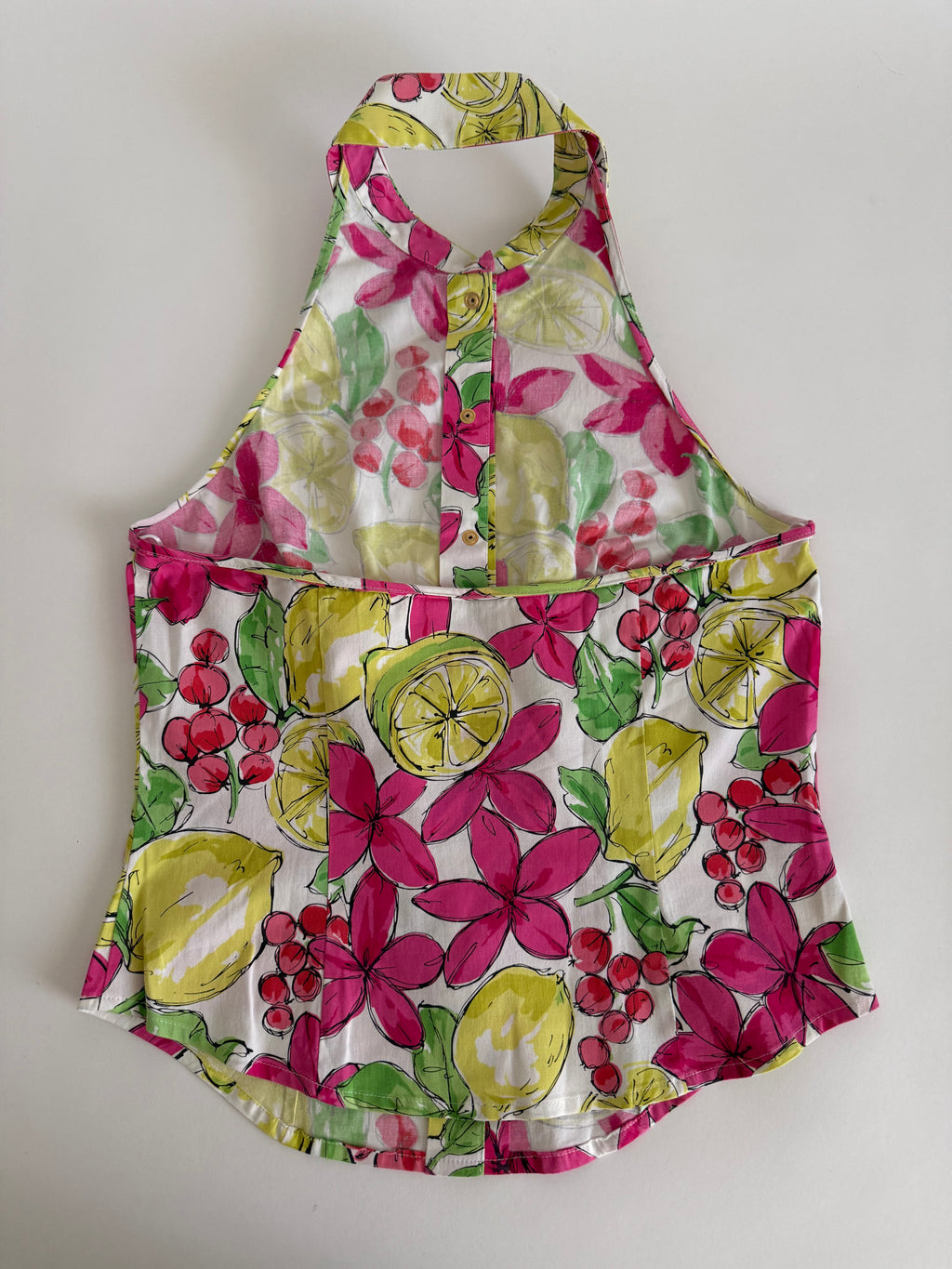 Blumarine top shirt motif lemon open back vintage