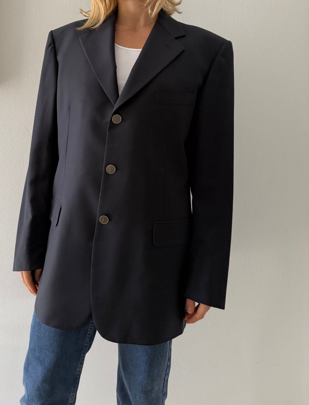 Yves Saint Laurent unisex dark blu blazer buttons 90s