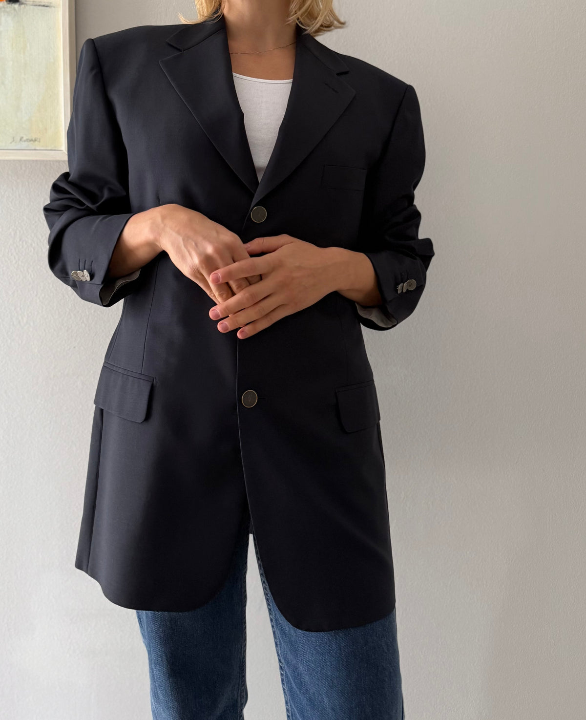 Yves Saint Laurent unisex dark blu blazer buttons 90s