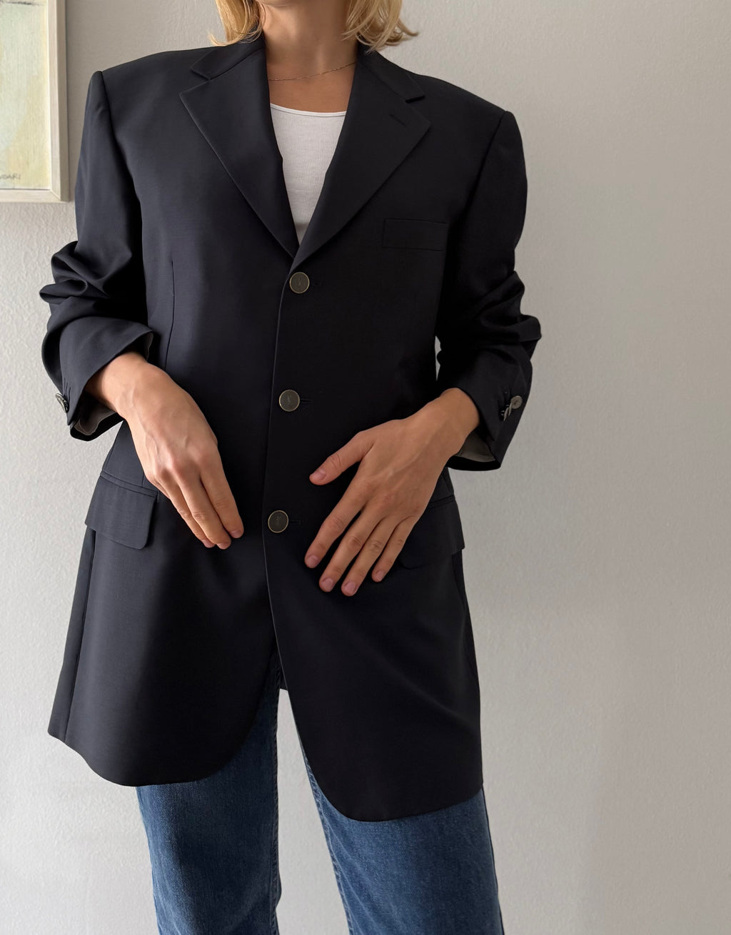 Yves Saint Laurent unisex dark blu blazer buttons 90s