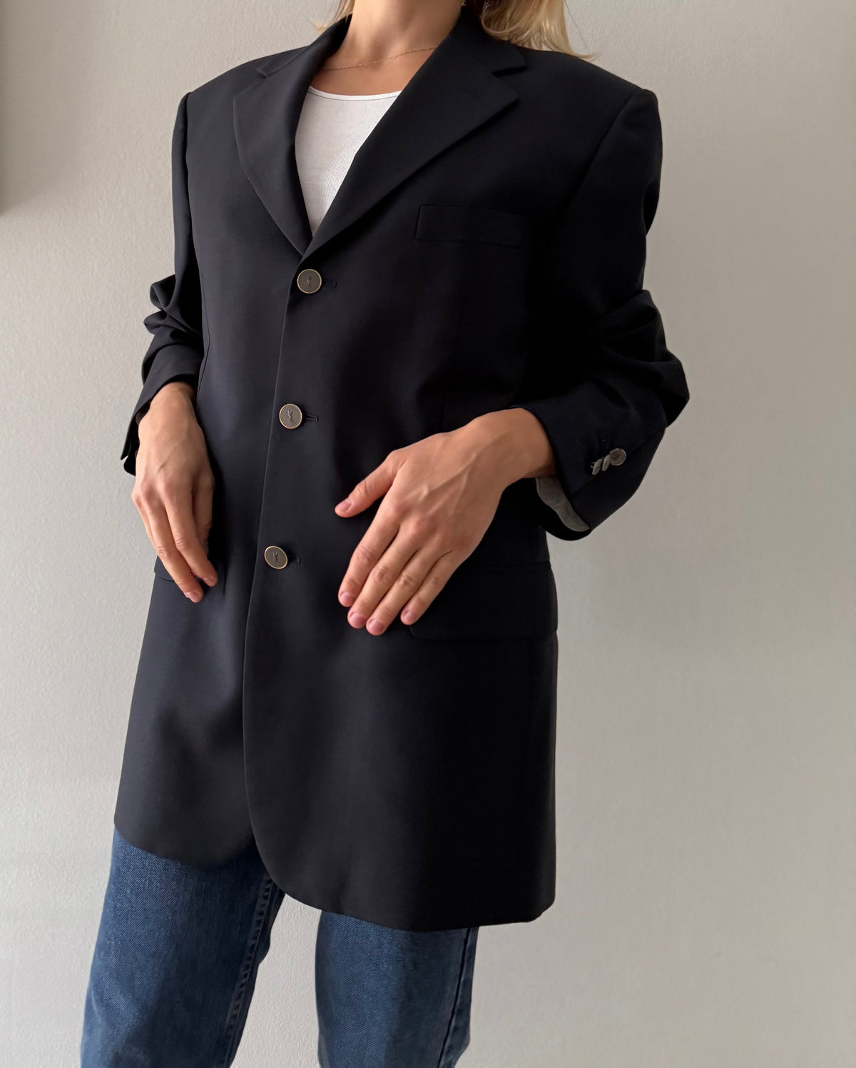 Yves Saint Laurent unisex dark blu blazer buttons 90s