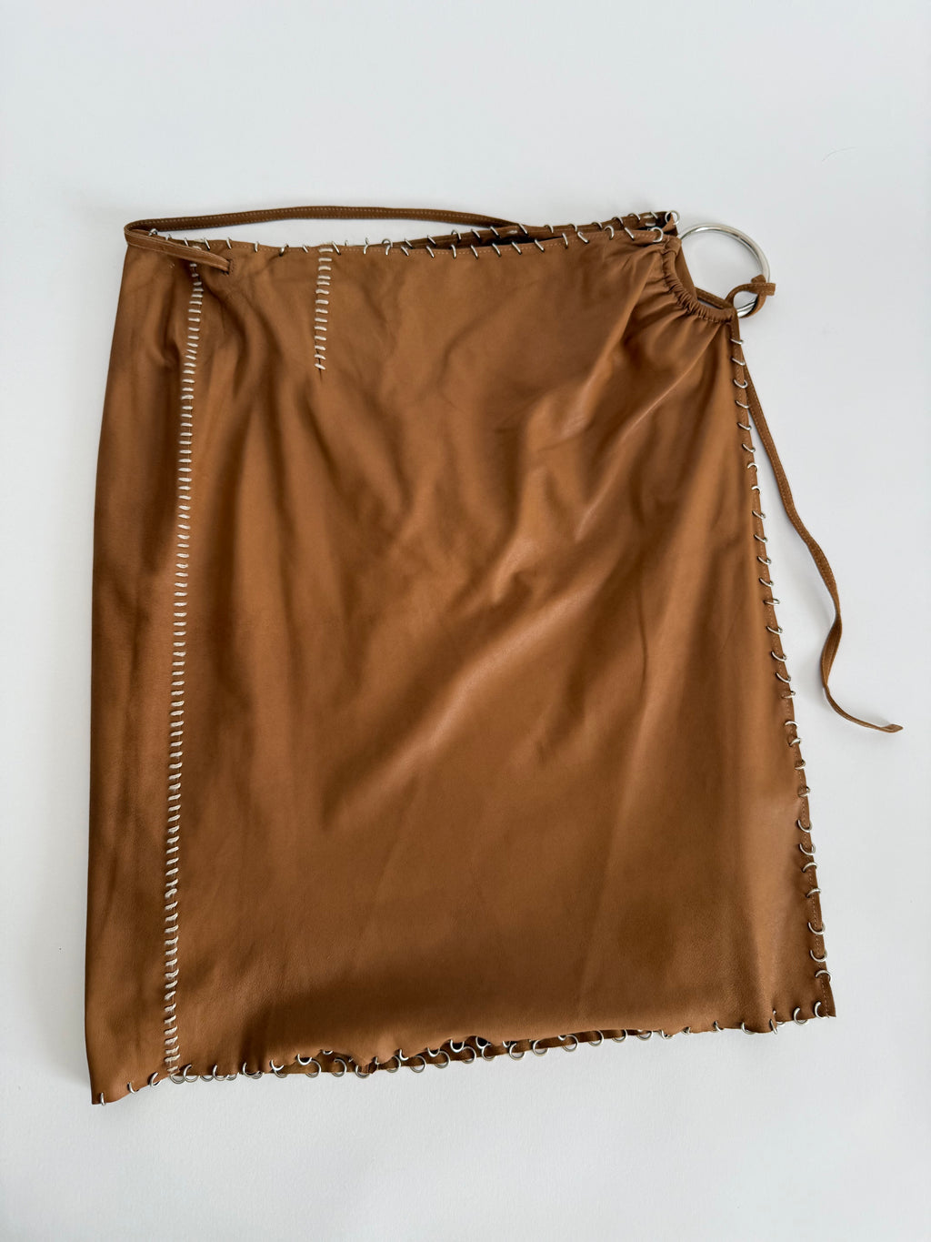 Paco Rabanne SS 2001 Runway leather brown rings skirt