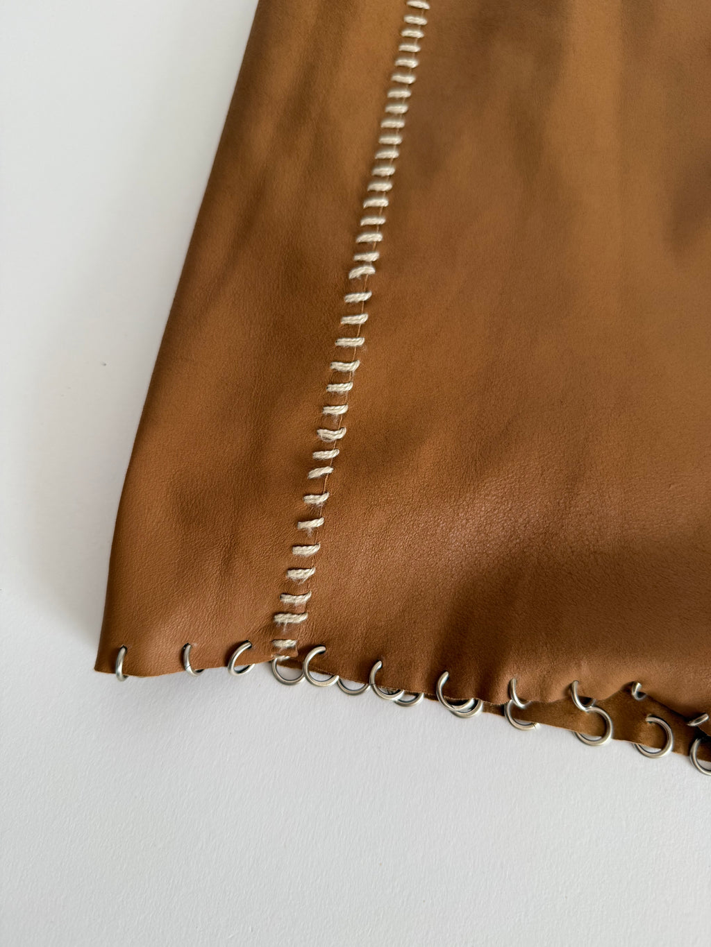 Paco Rabanne SS 2001 Runway leather brown rings skirt