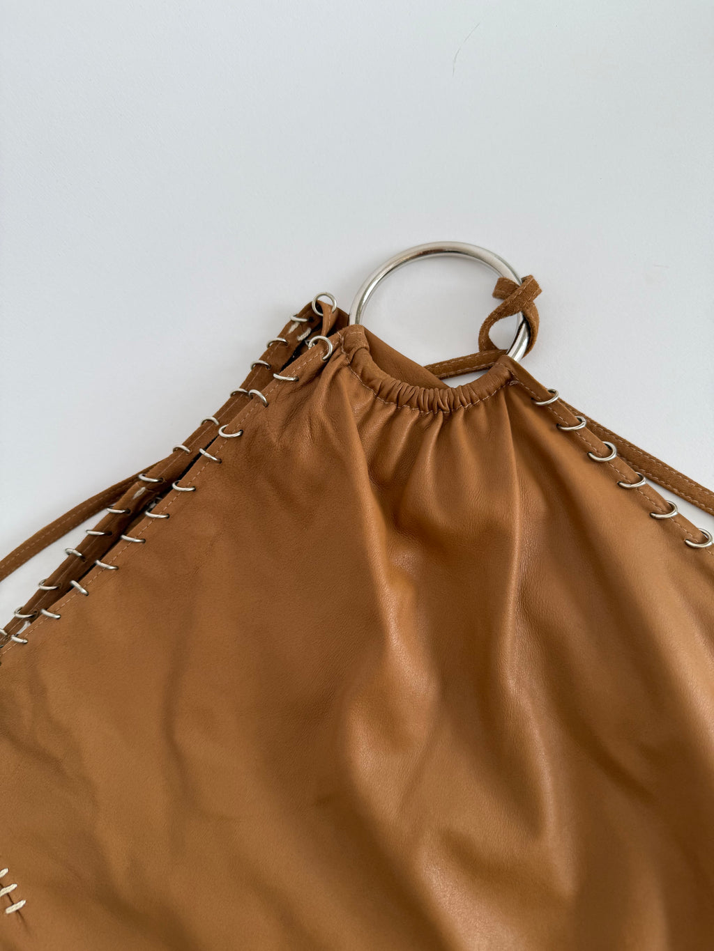 Paco Rabanne SS 2001 Runway leather brown rings skirt