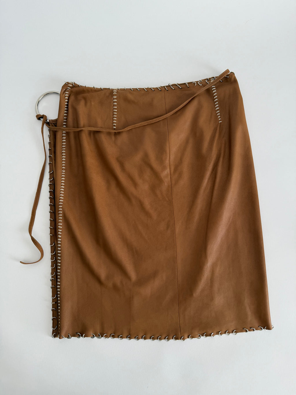 Paco Rabanne SS 2001 Runway leather brown rings skirt