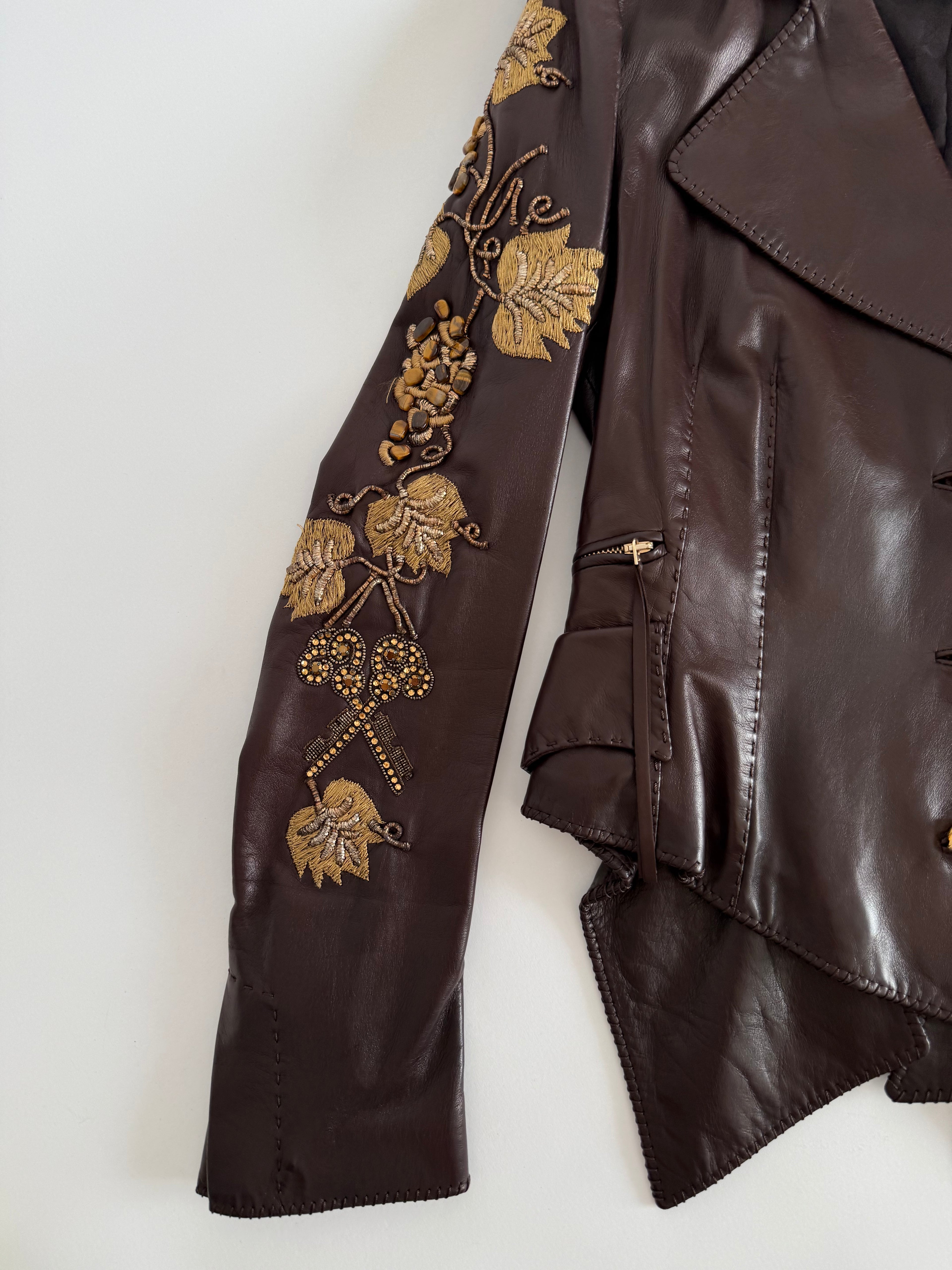 Roberto Cavalli Runway FW 2004 brown leather embellished jacket