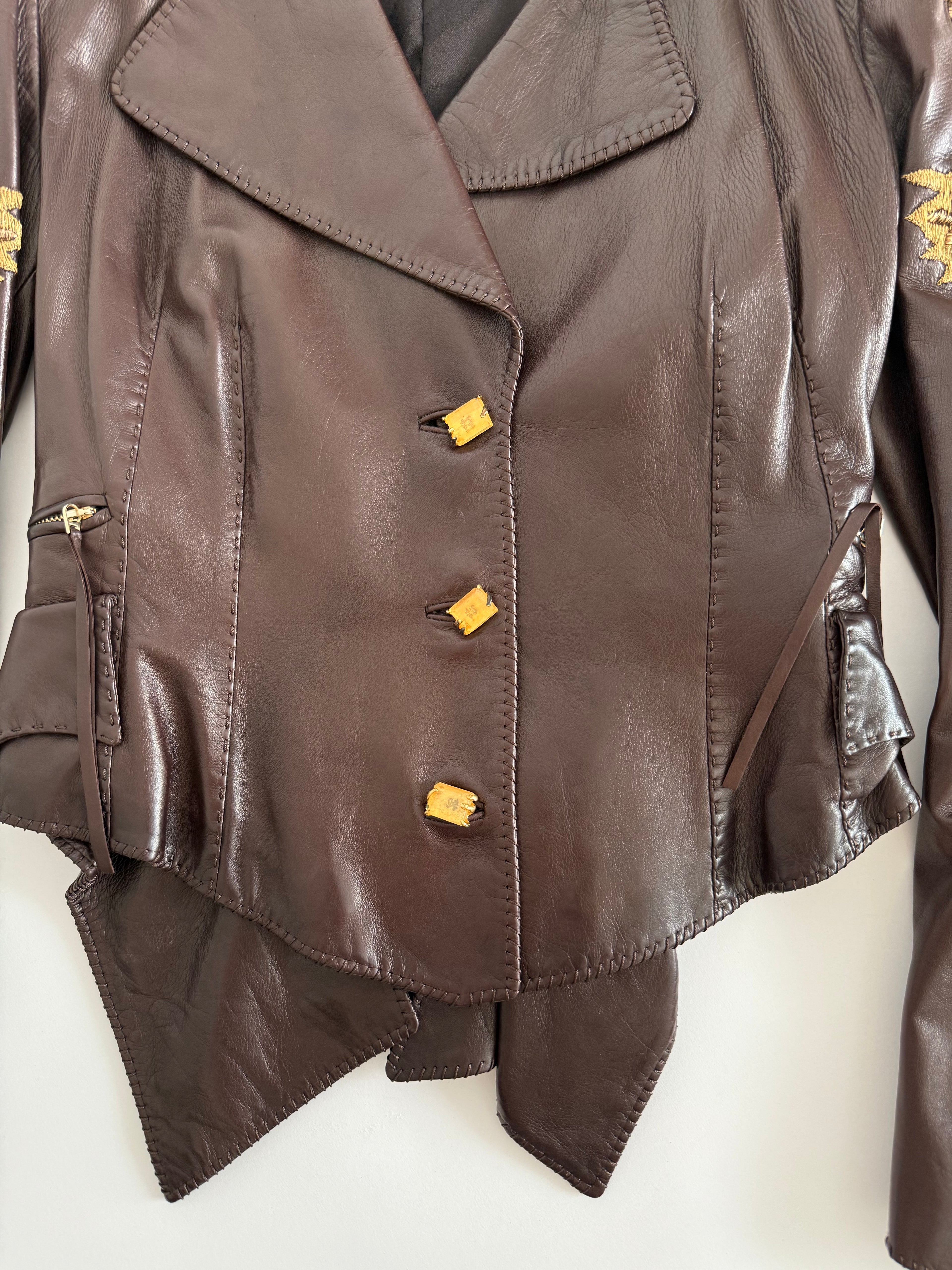 Roberto Cavalli Runway FW 2004 brown leather embellished jacket