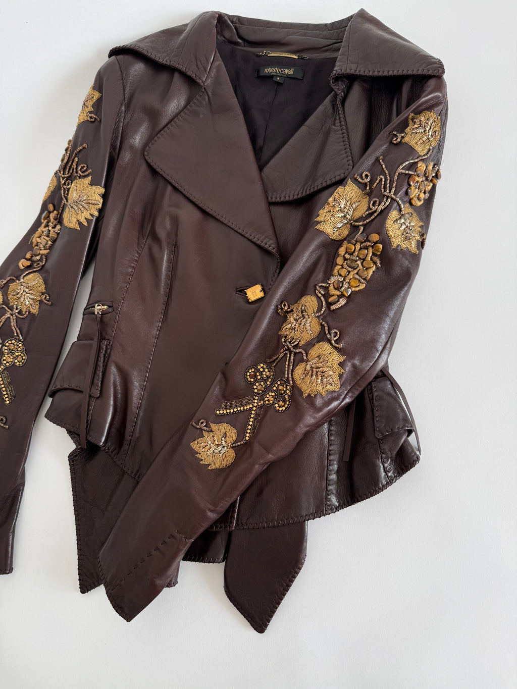 Roberto Cavalli Runway FW 2004 brown leather embellished jacket