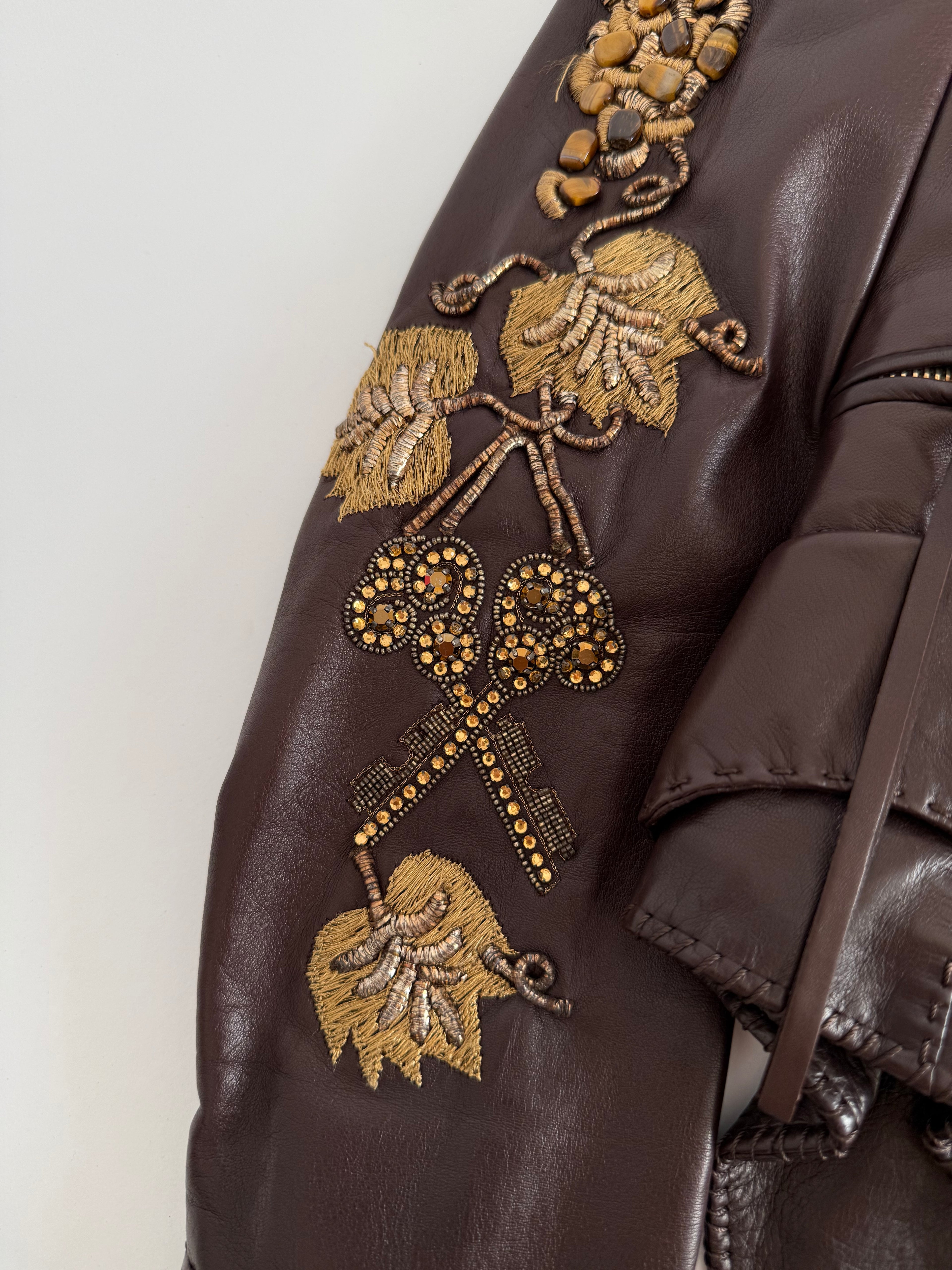 Roberto Cavalli Runway FW 2004 brown leather embellished jacket