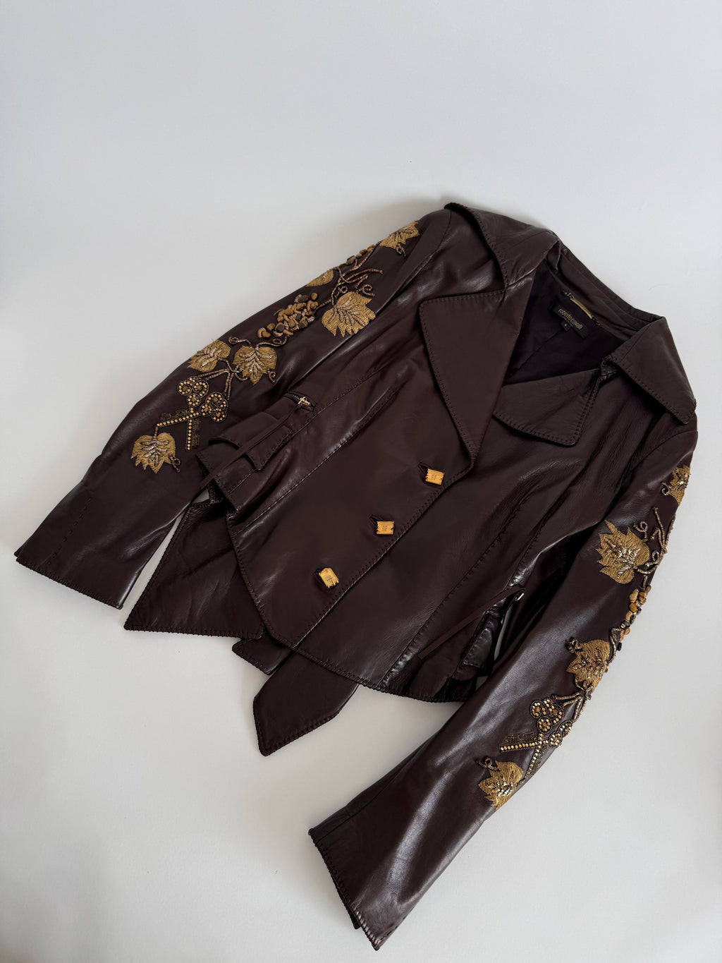 Roberto Cavalli Runway FW 2004 brown leather embellished jacket