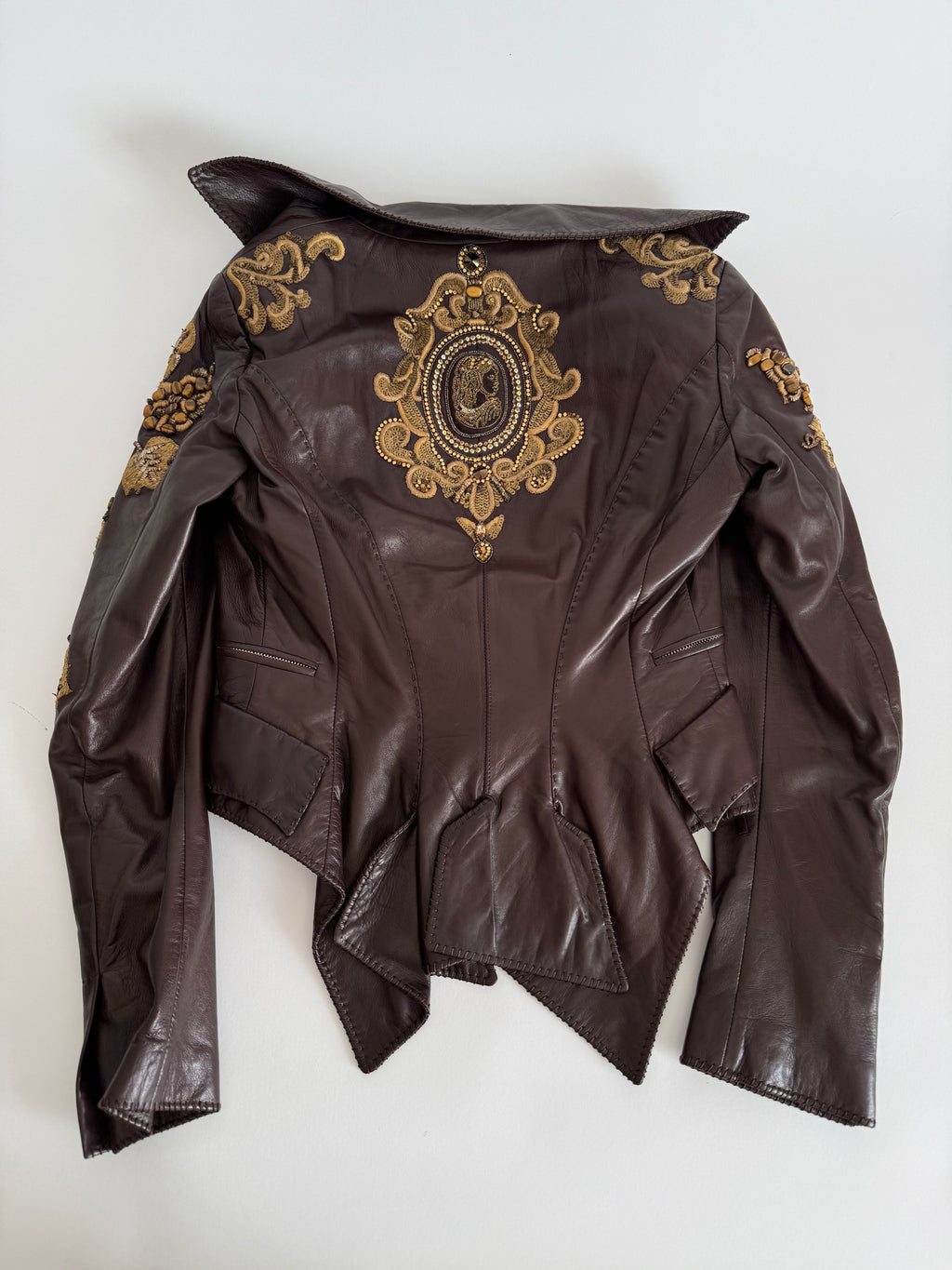 Roberto Cavalli Runway FW 2004 brown leather embellished jacket
