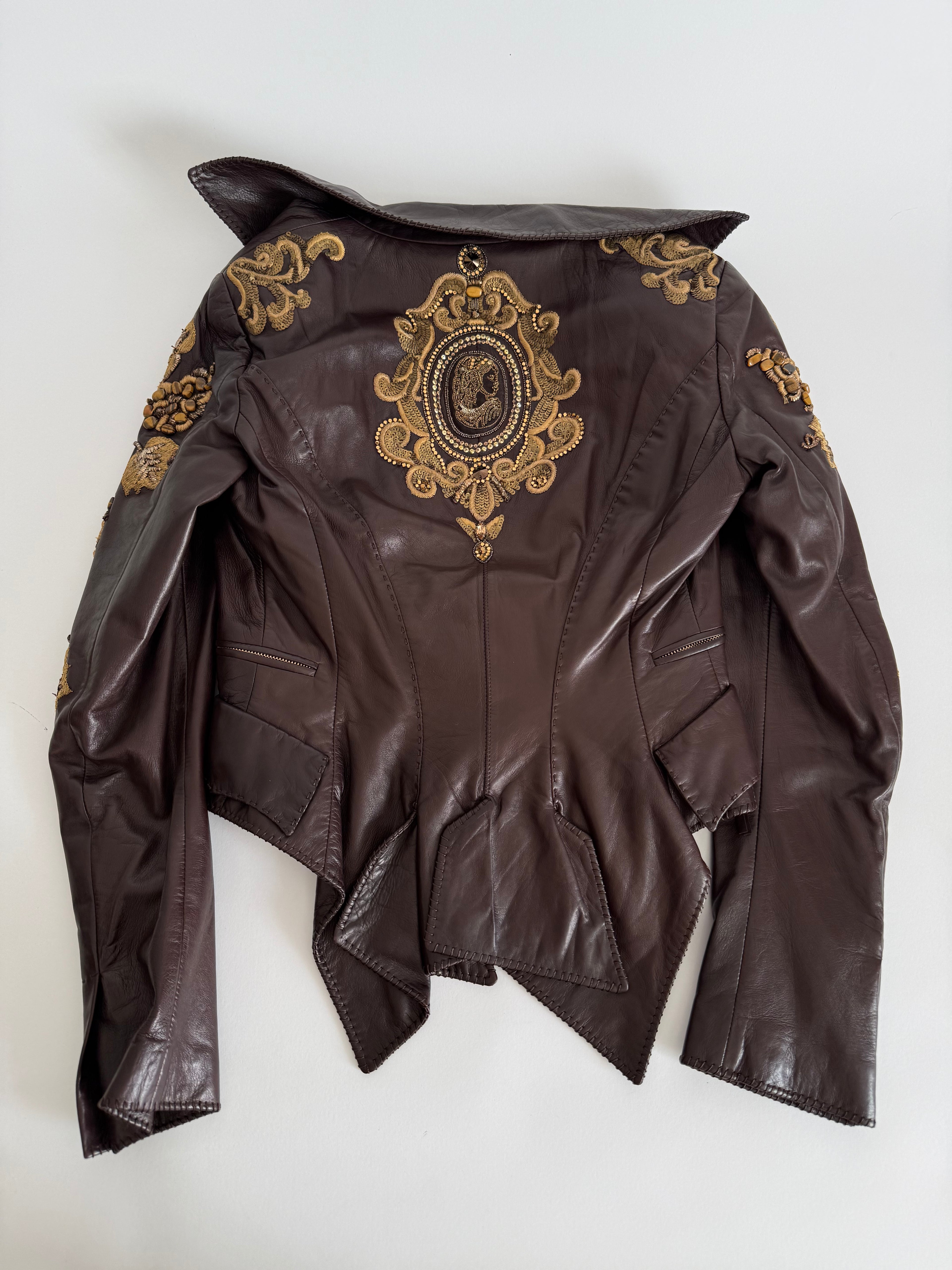 Roberto Cavalli Runway FW 2004 brown leather embellished jacket