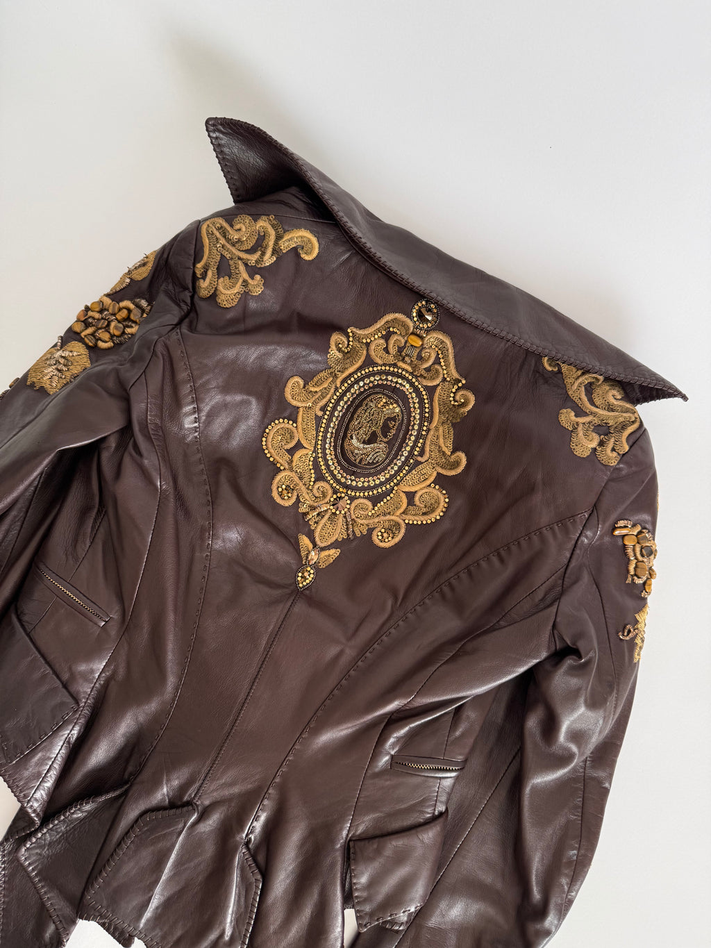Roberto Cavalli Runway FW 2004 brown leather embellished jacket