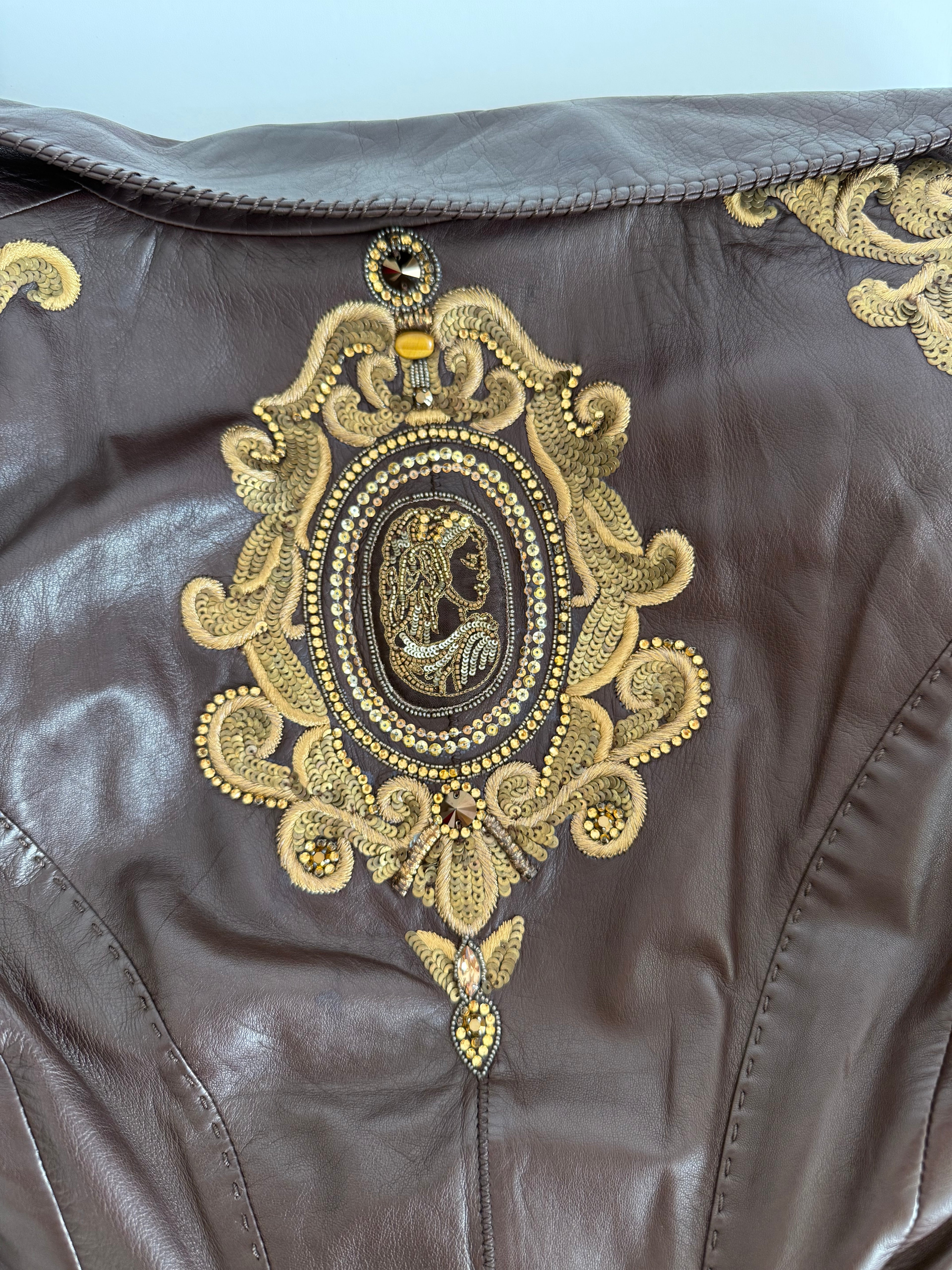 Roberto Cavalli Runway FW 2004 brown leather embellished jacket