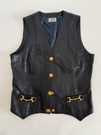 Rare authentic Céline leather navy vest 1970 1980 circa