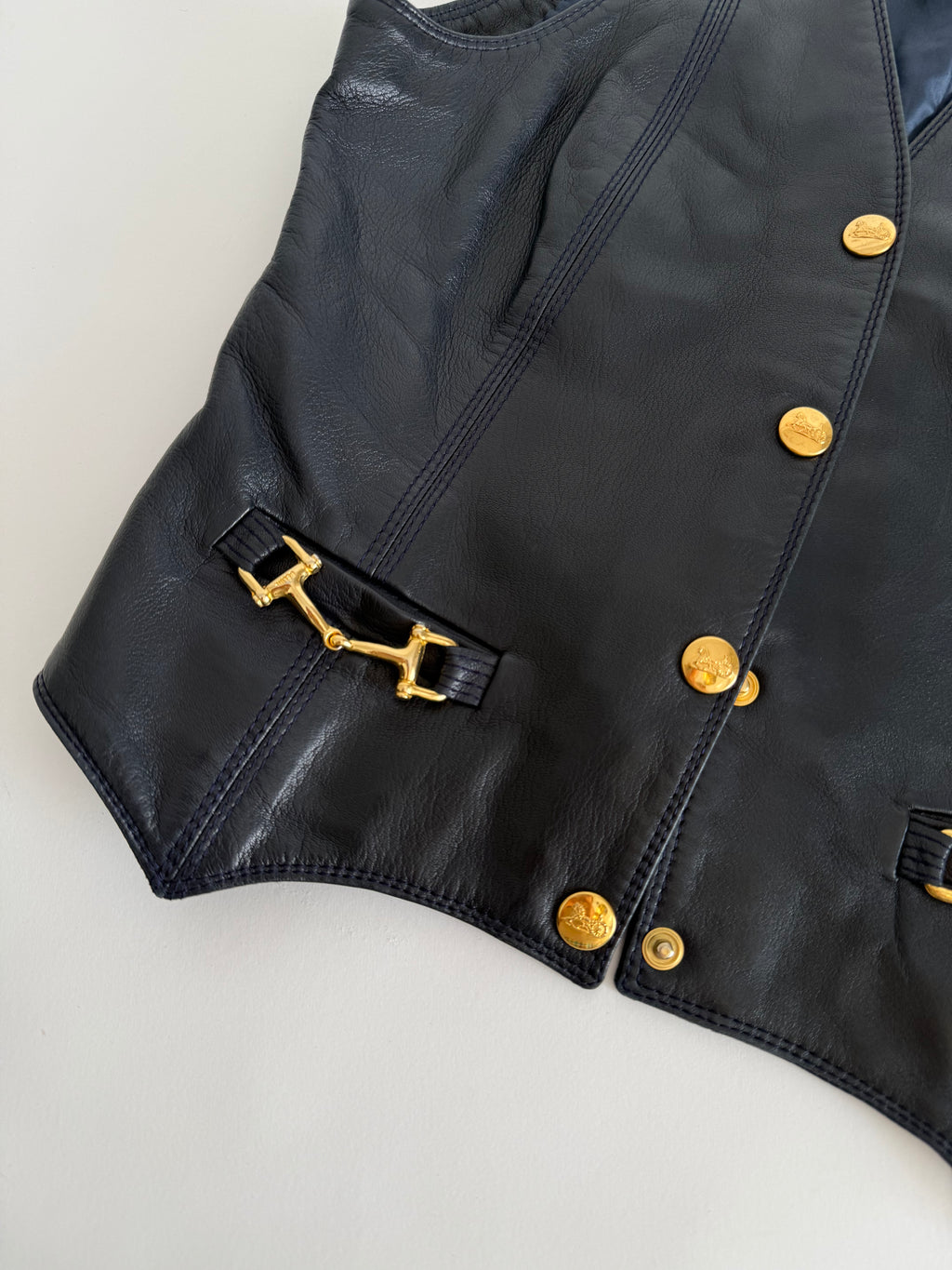Rare authentic Céline leather navy vest 1970 1980 circa