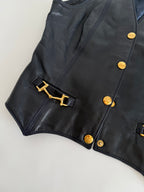 Rare authentic Céline leather navy vest 1970 1980 circa