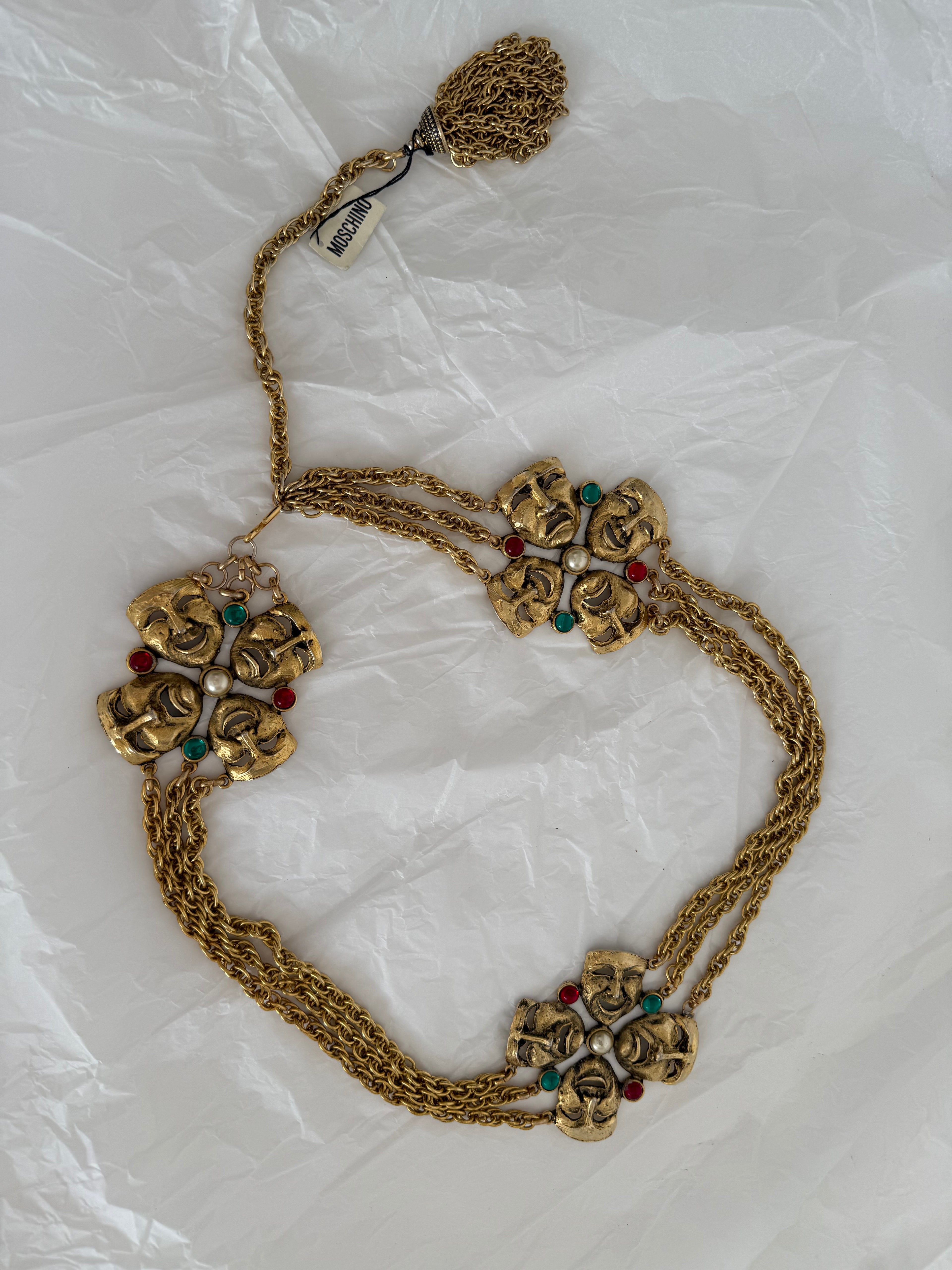 Moschino Moschino FW 1990 gold chain belt tragedy comedy mask vintage Belt Emilia Archive Vintage