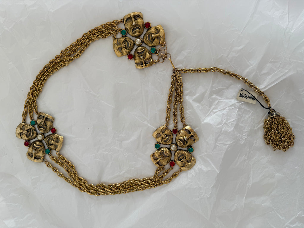 Moschino Moschino FW 1990 gold chain belt tragedy comedy mask vintage Belt Emilia Archive Vintage
