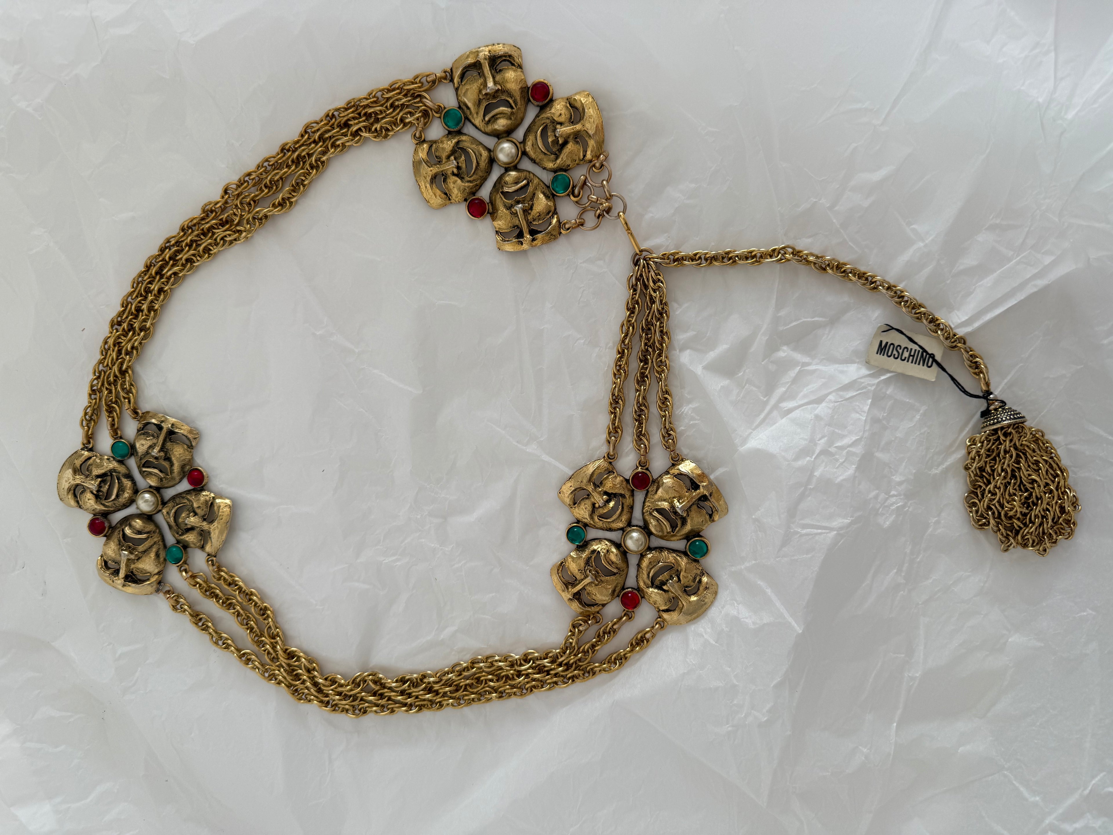 Moschino Moschino FW 1990 gold chain belt tragedy comedy mask vintage Belt Emilia Archive Vintage
