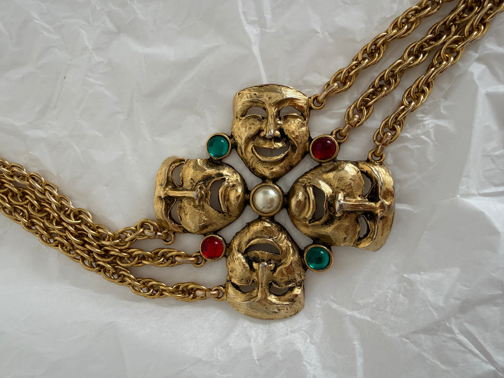 Moschino Moschino FW 1990 gold chain belt tragedy comedy mask vintage Belt Emilia Archive Vintage