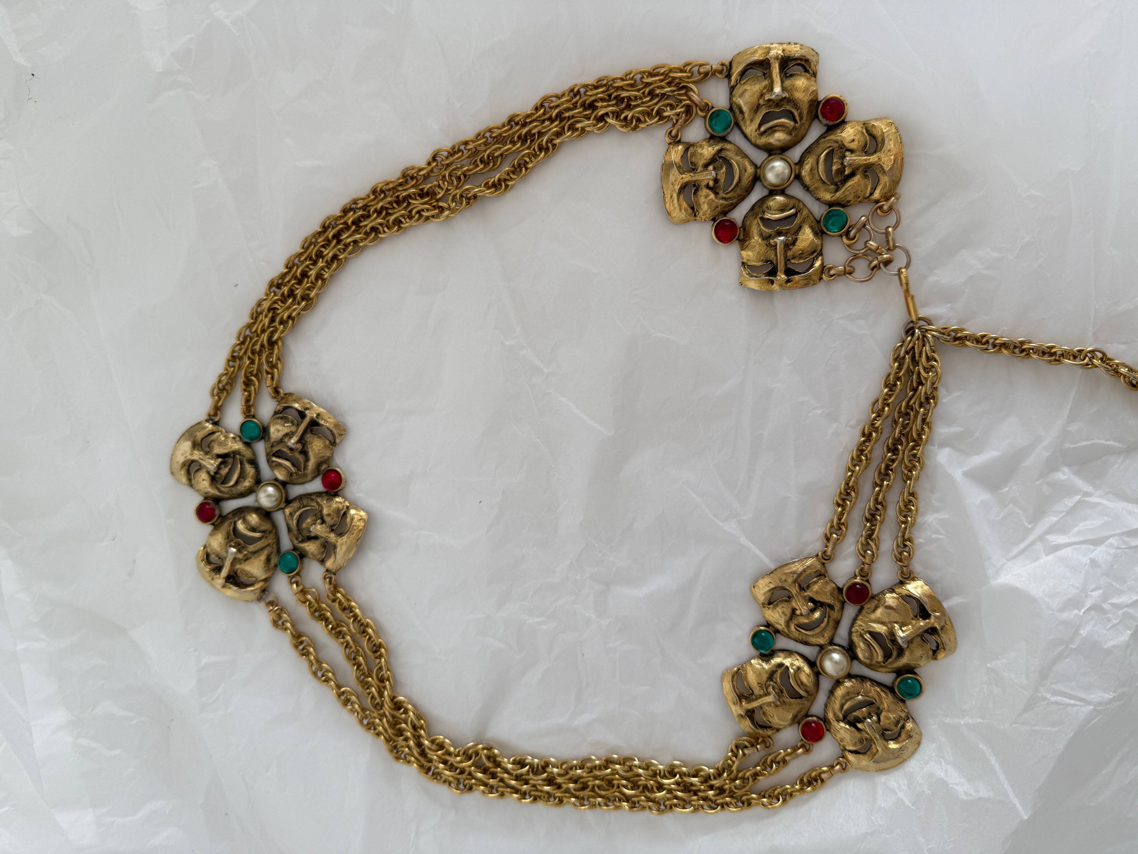 Moschino Moschino FW 1990 gold chain belt tragedy comedy mask vintage Belt Emilia Archive Vintage