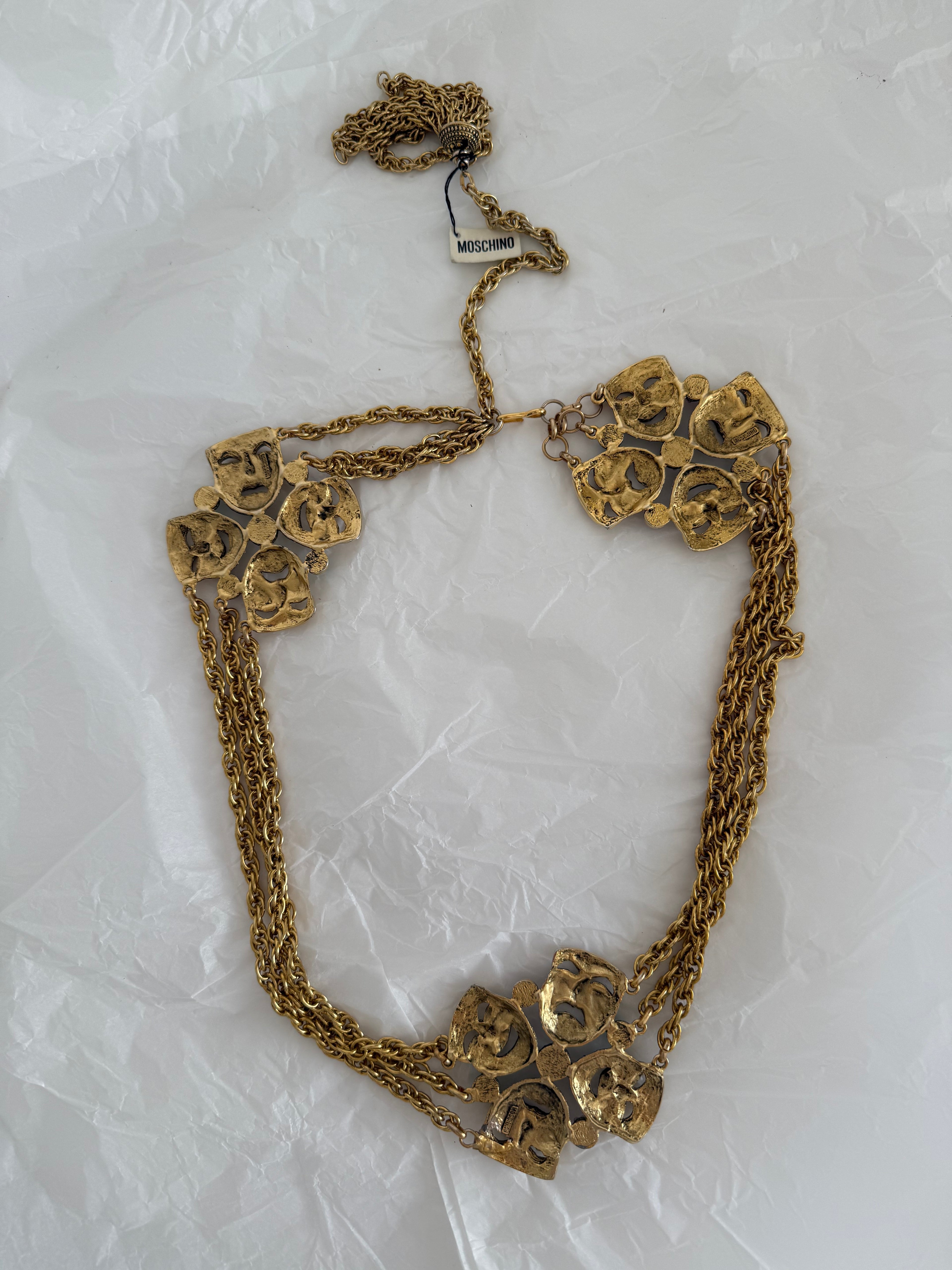 Moschino Moschino FW 1990 gold chain belt tragedy comedy mask vintage Belt Emilia Archive Vintage