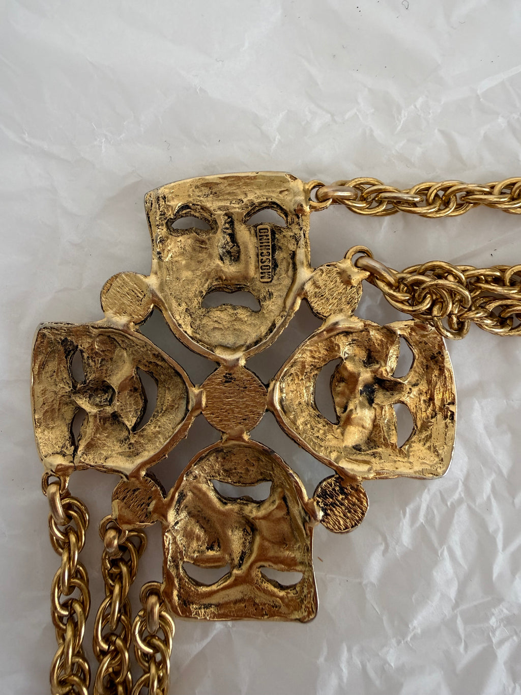 Moschino Moschino FW 1990 gold chain belt tragedy comedy mask vintage Belt Emilia Archive Vintage