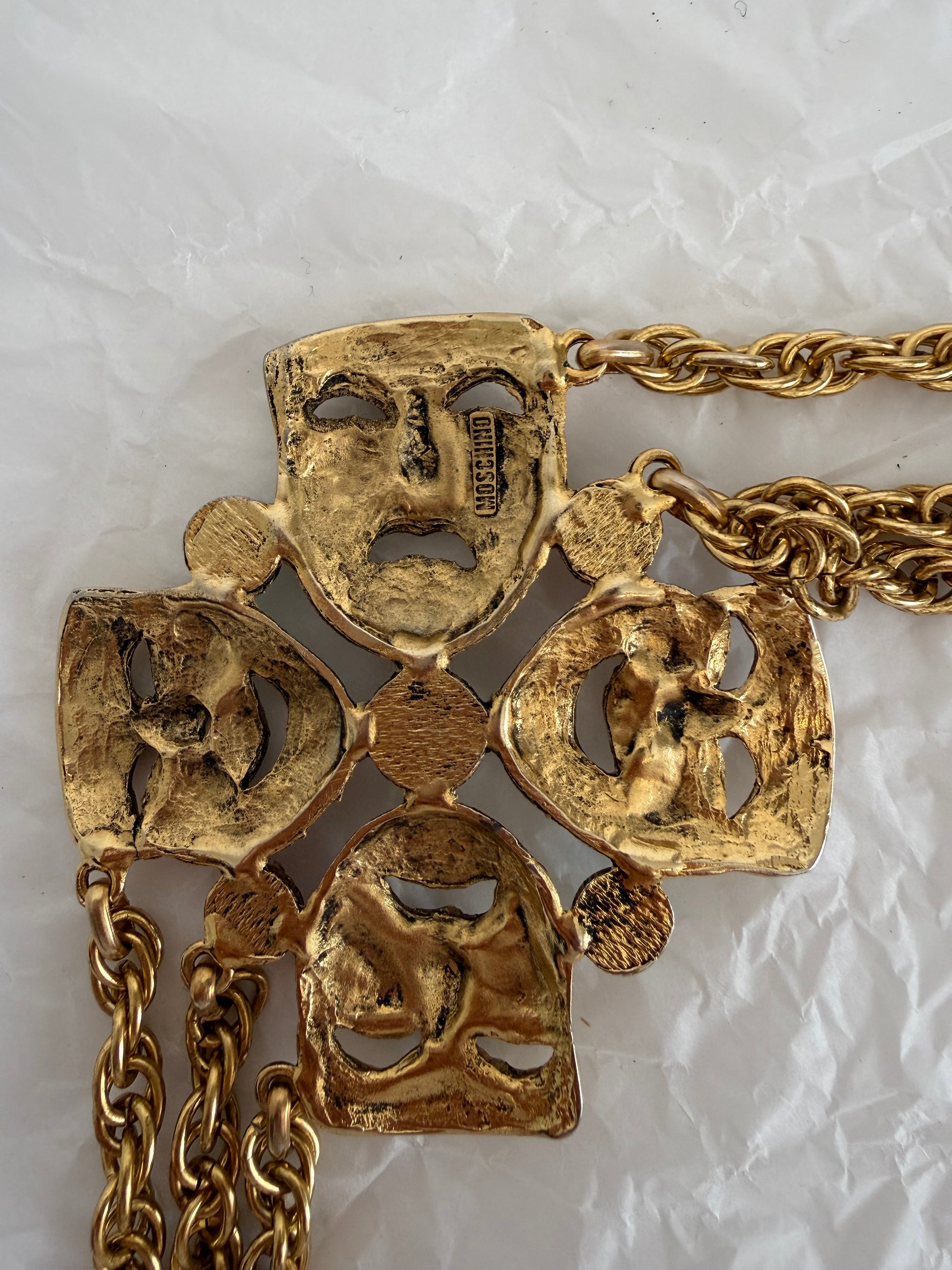 Moschino Moschino FW 1990 gold chain belt tragedy comedy mask vintage Belt Emilia Archive Vintage