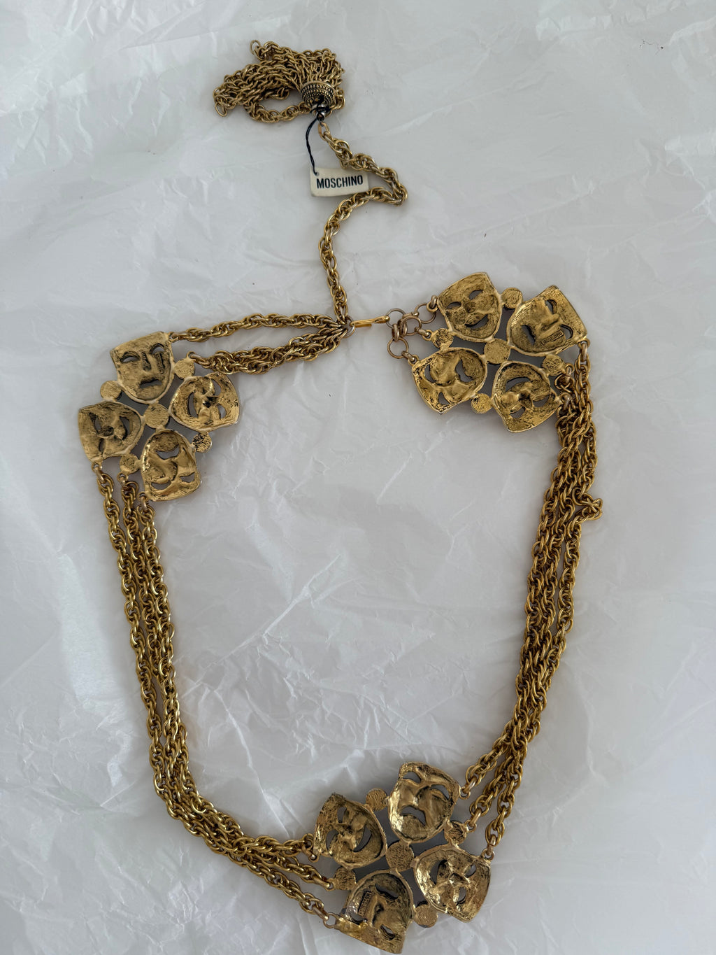 Moschino Moschino FW 1990 gold chain belt tragedy comedy mask vintage Belt Emilia Archive Vintage