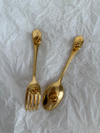 Rare Moschino gold brooch fork & spoon 1989 vintage