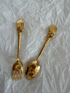 Rare Moschino gold brooch fork & spoon 1989 vintage