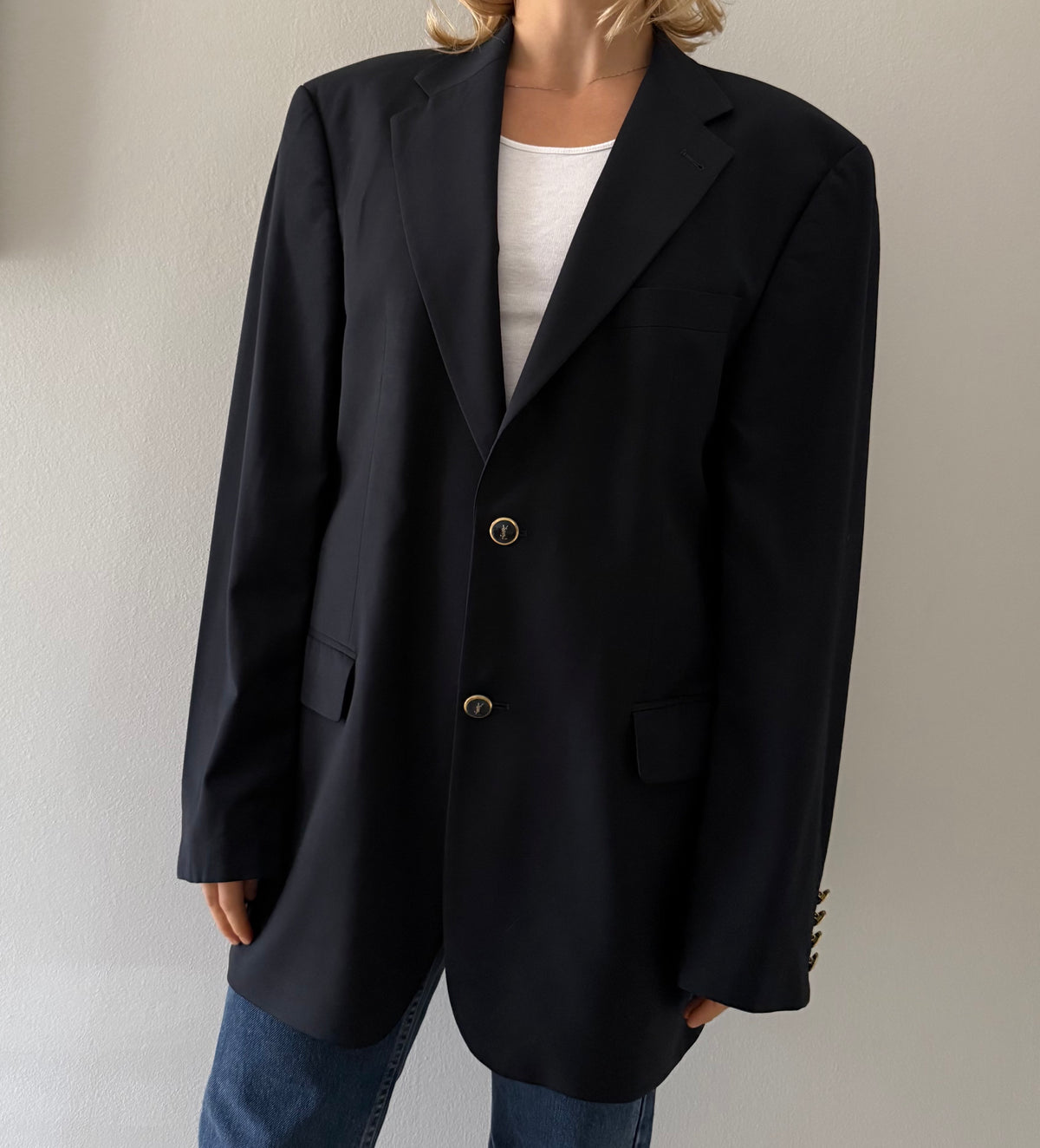 Yves Saint Laurent dark blue wool men blazer 90s