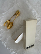 Rare Moschino gold brooch fork & spoon 1989 vintage