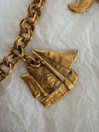 Yves Saint Laurent gold metal belt pendant sea 80s