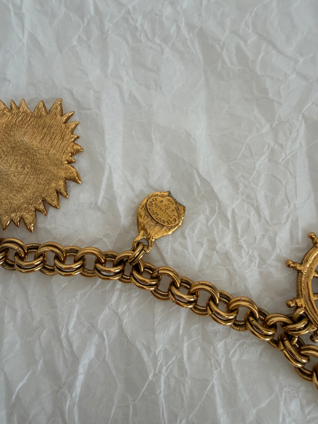 Yves Saint Laurent gold metal belt pendant sea 80s