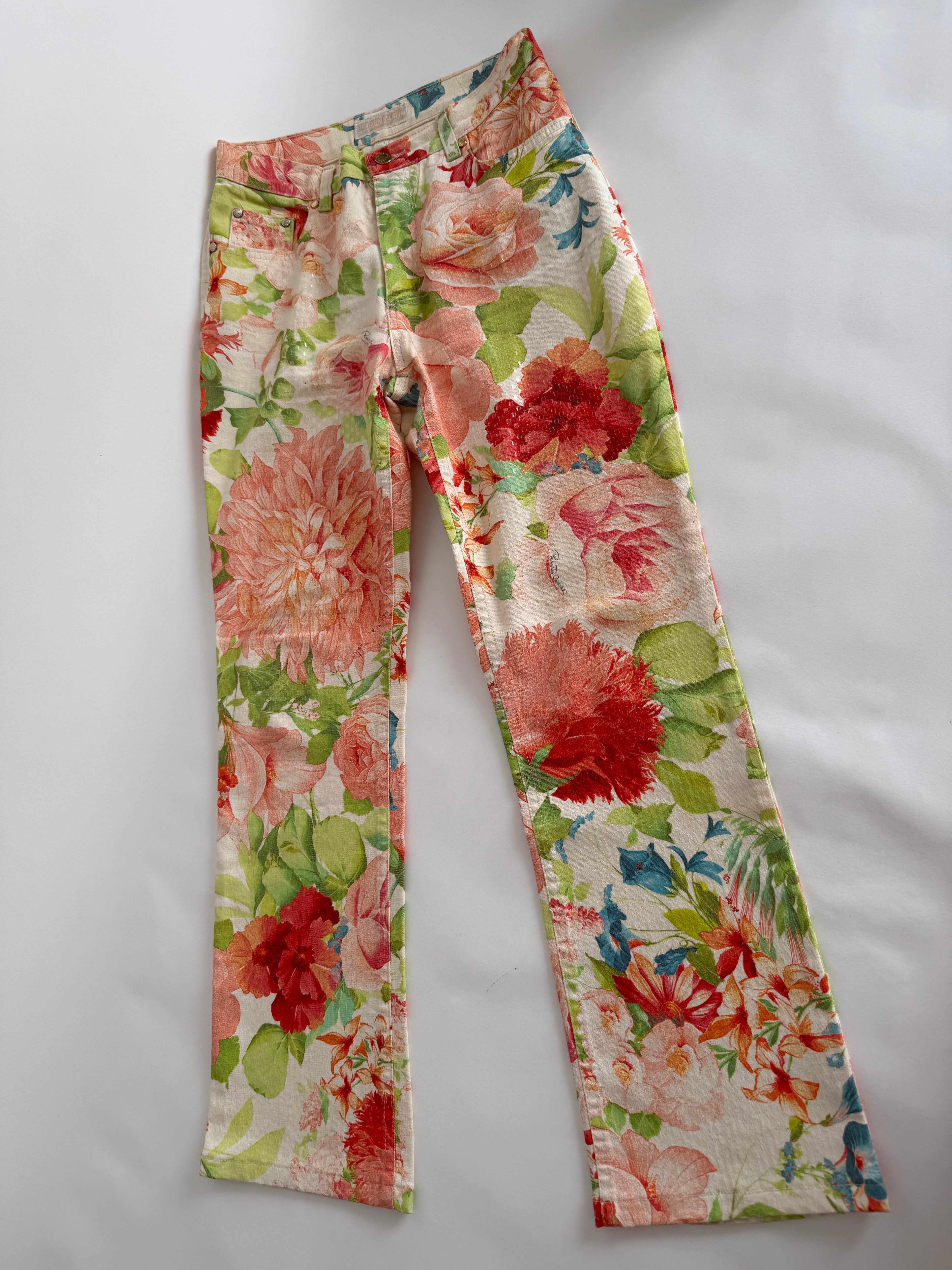 Roberto Cavalli SS 2000 floral denim jeans