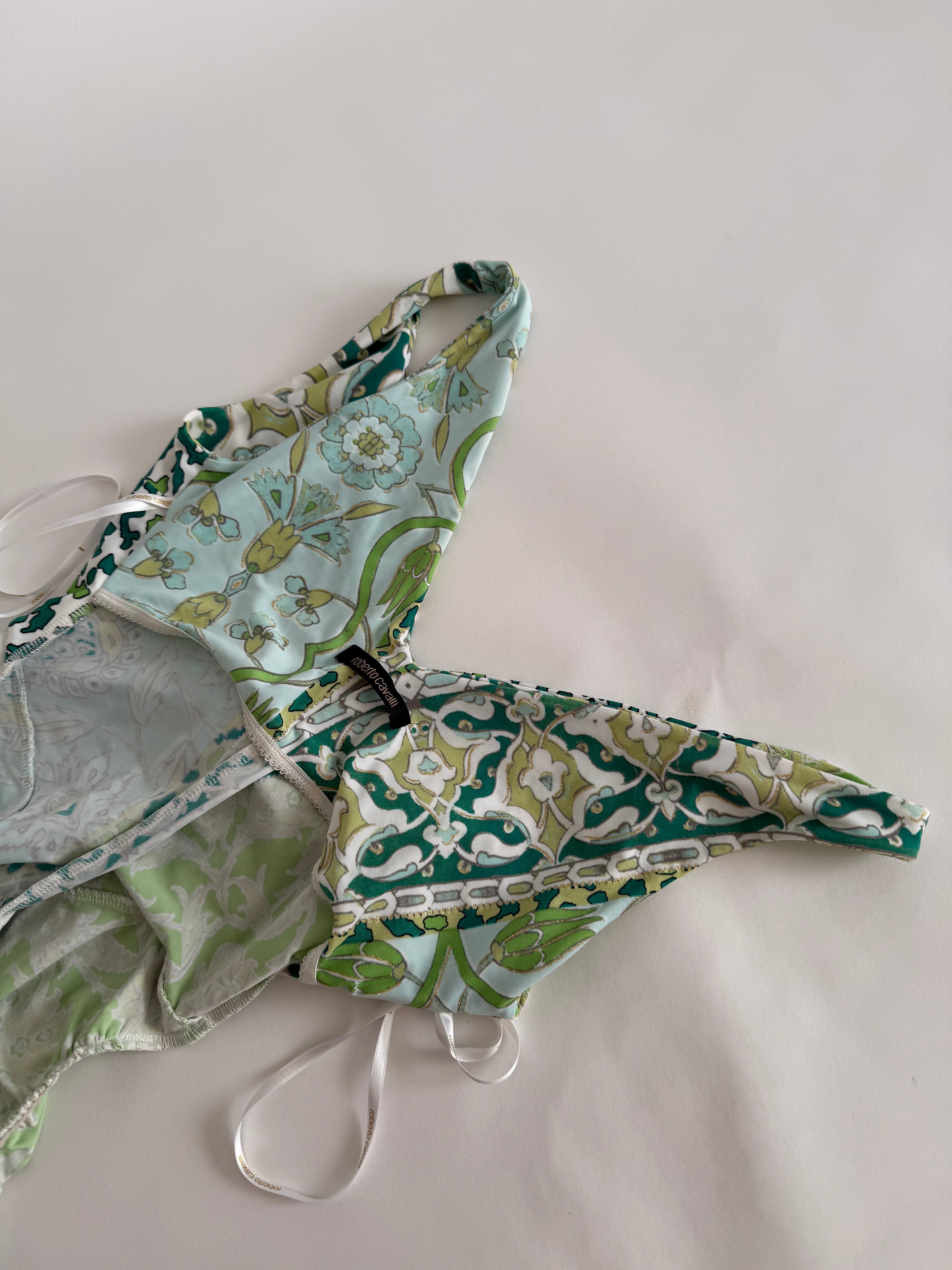 Roberto Cavalli SS 2006 green multicolor mini dress
