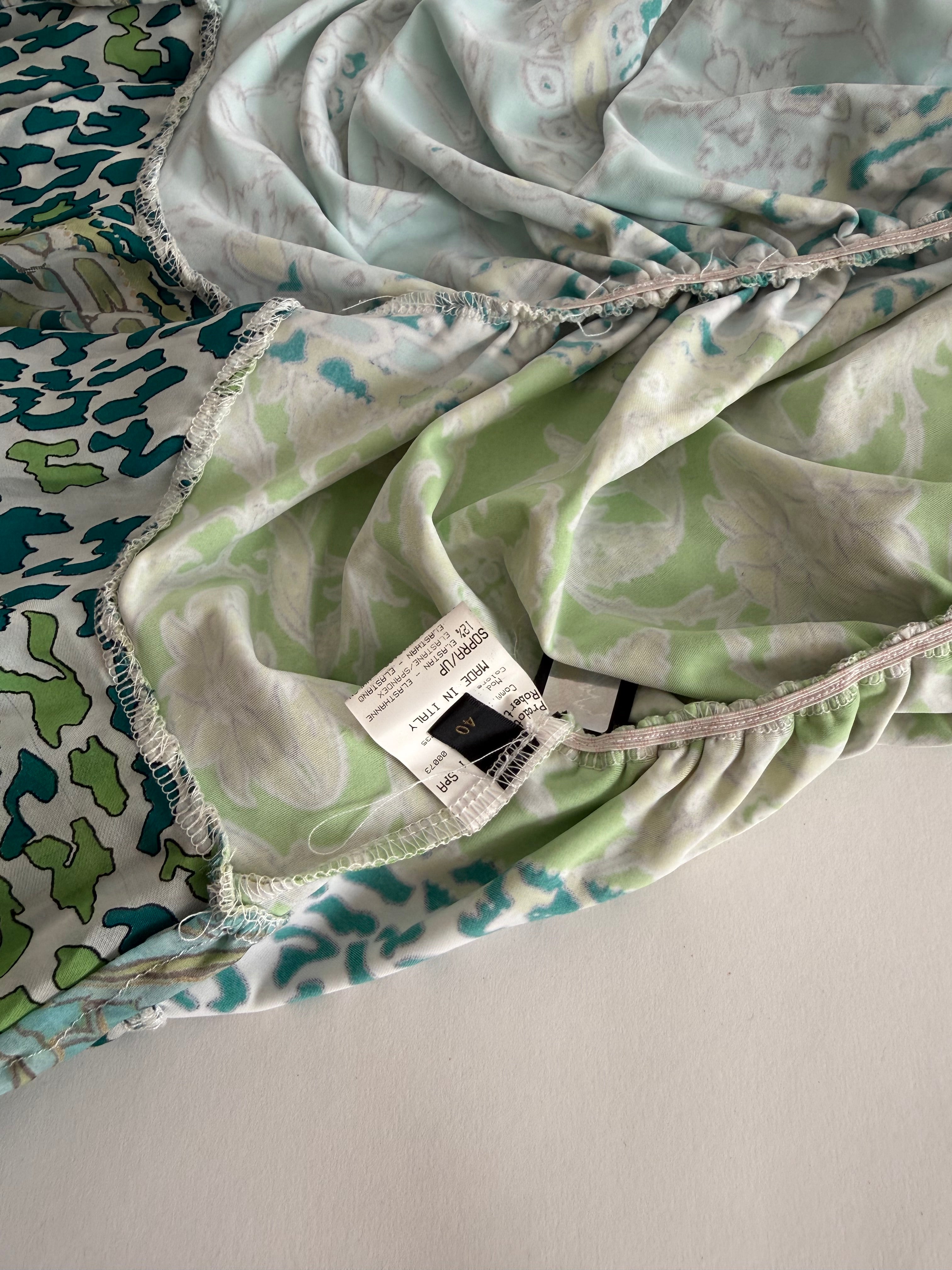 Roberto Cavalli SS 2006 green multicolor mini dress