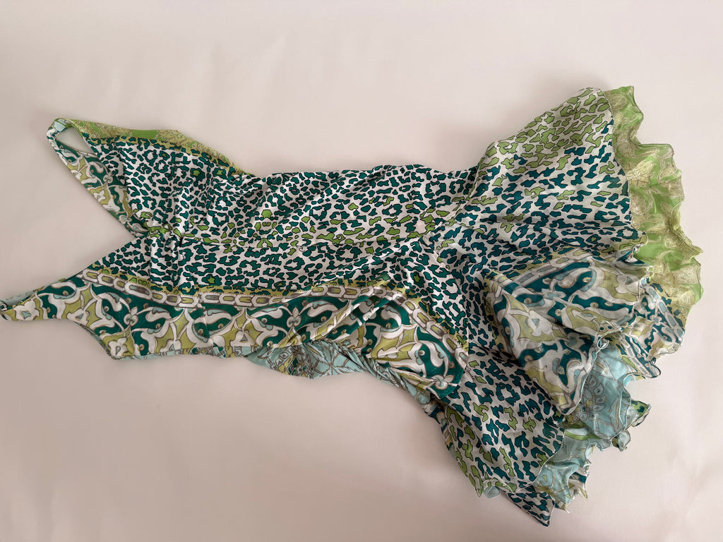 Roberto Cavalli SS 2006 green multicolor mini dress