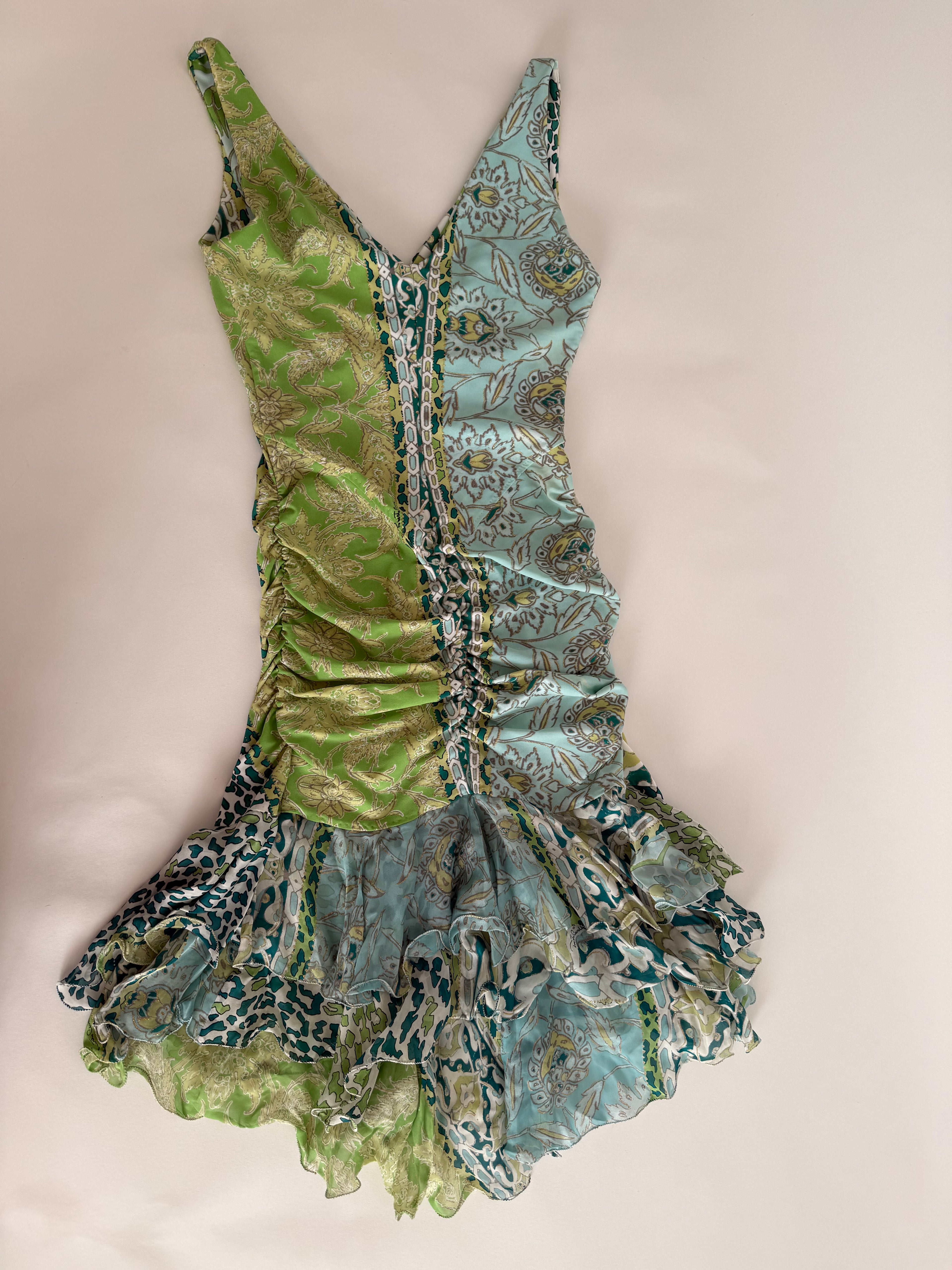 Roberto Cavalli SS 2006 green multicolor mini dress