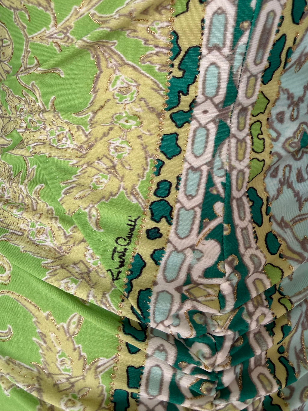 Roberto Cavalli SS 2006 green multicolor mini dress