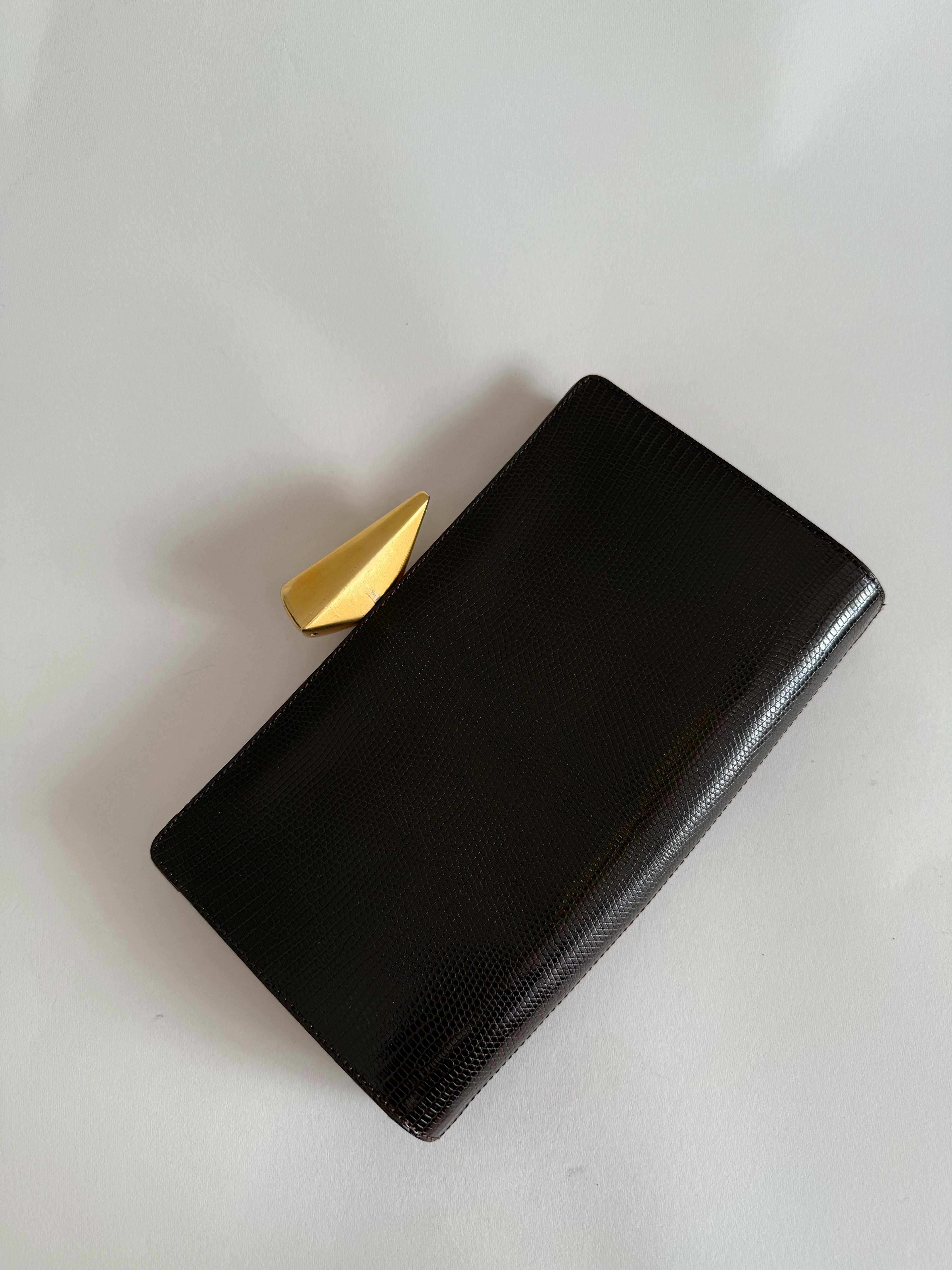 Lizard vintage brown clutch