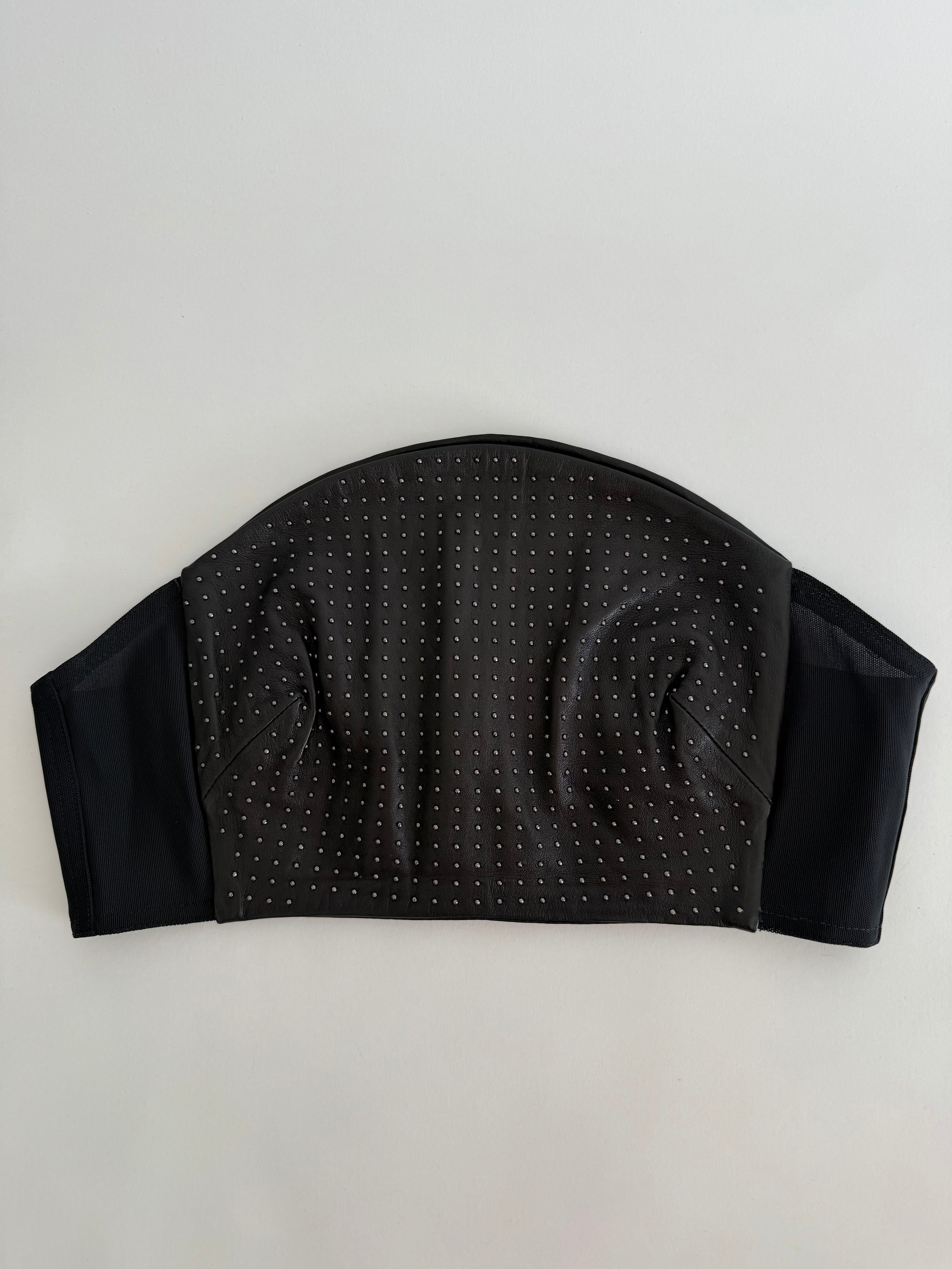 Plein Sud black leather bustier with mini studs 2000s