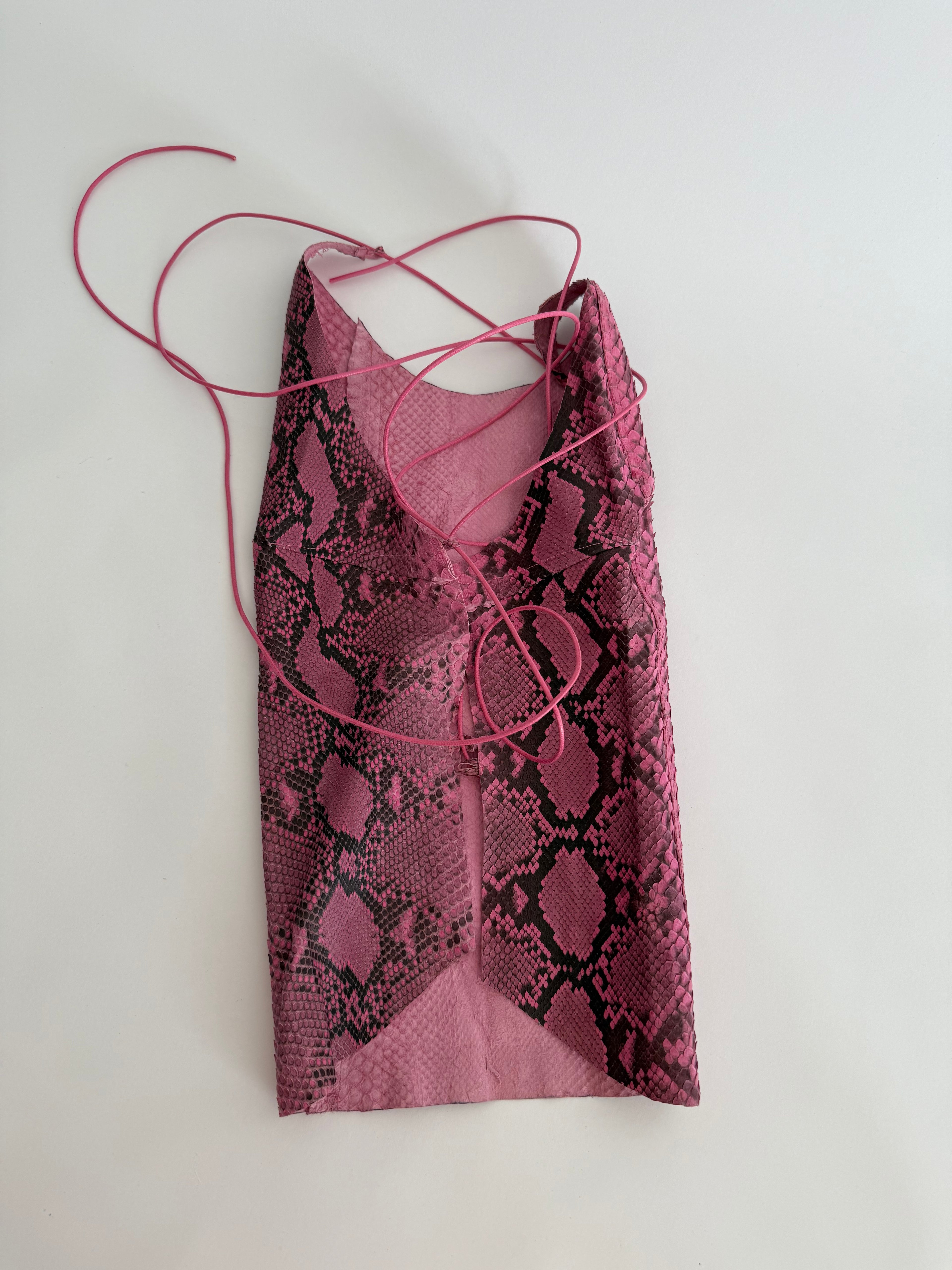 Vintage 90s pink python leather bare back top
