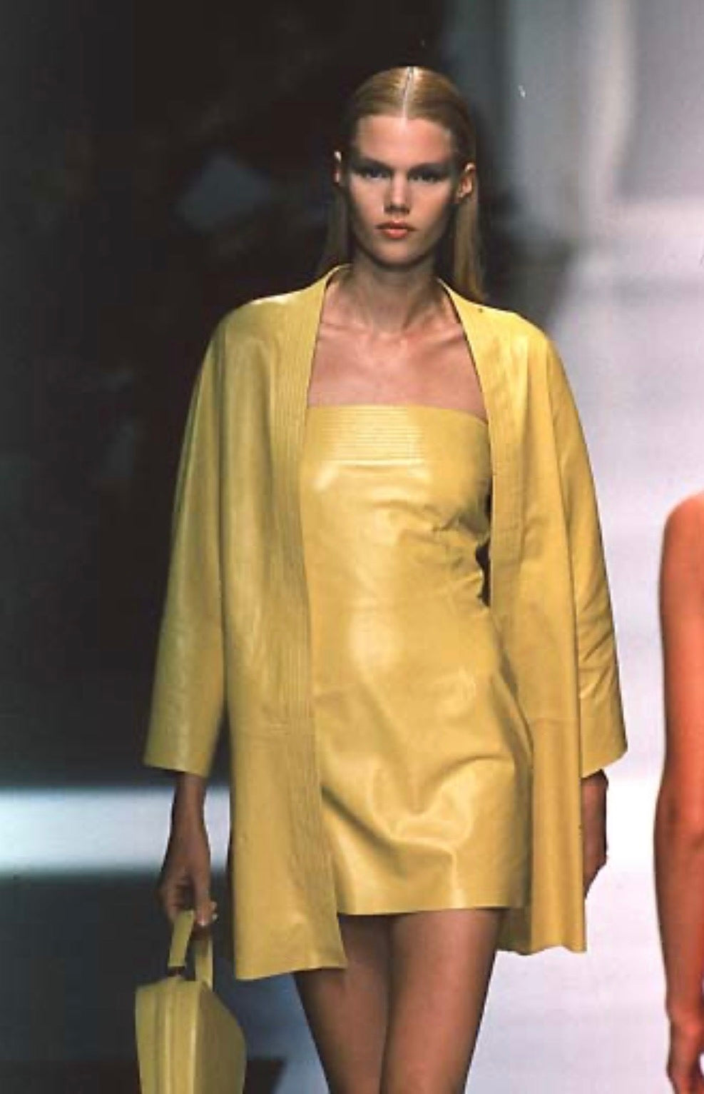 Rare Genny SS 1998 Runway yellow leather mini dress