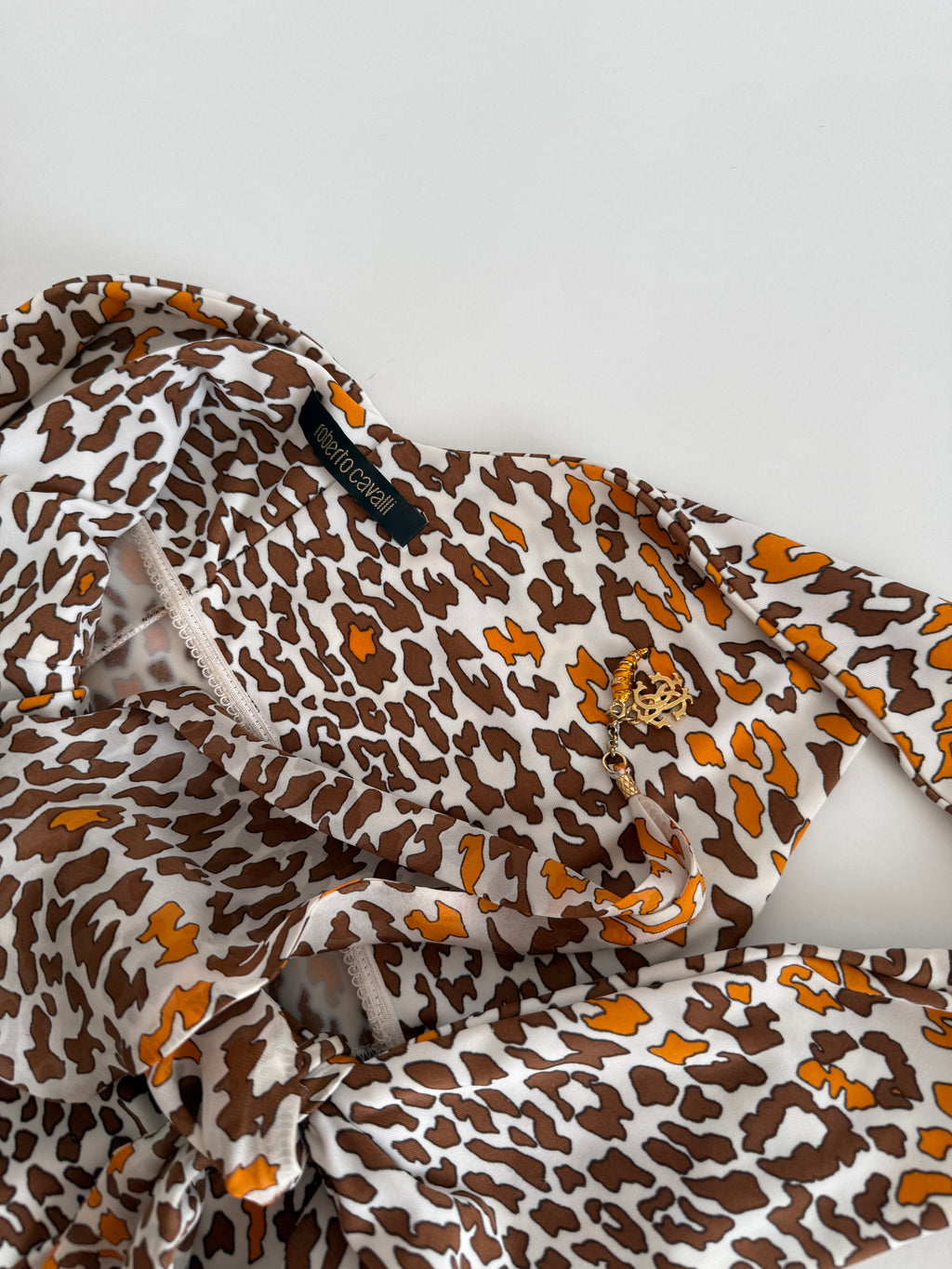 Roberto Cavalli SS 2006 orange brown mini ruffle dress